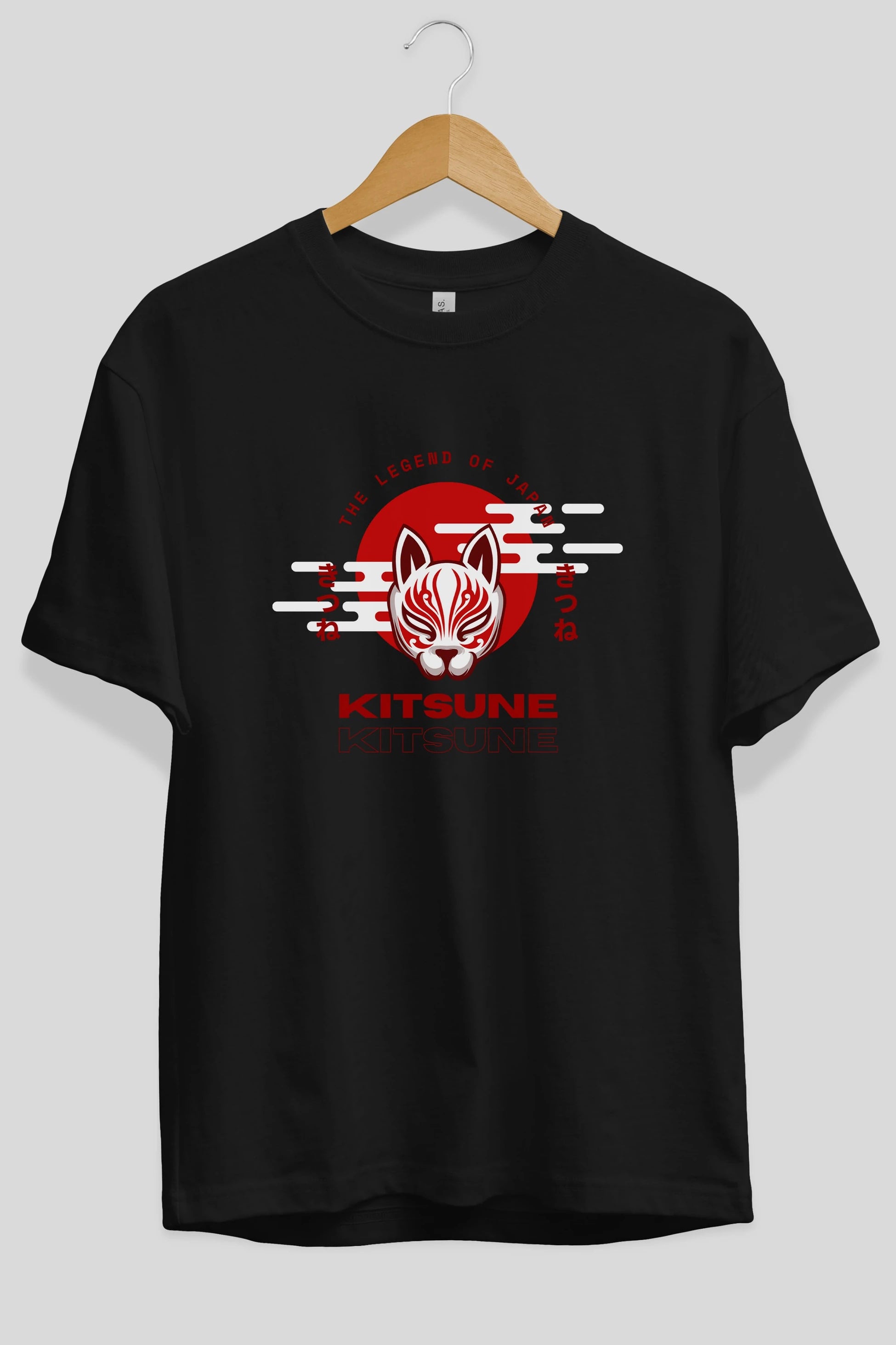 Kitsune Mask Ön Baskılı Oversize t-shirt Erkek Kadın Unisex