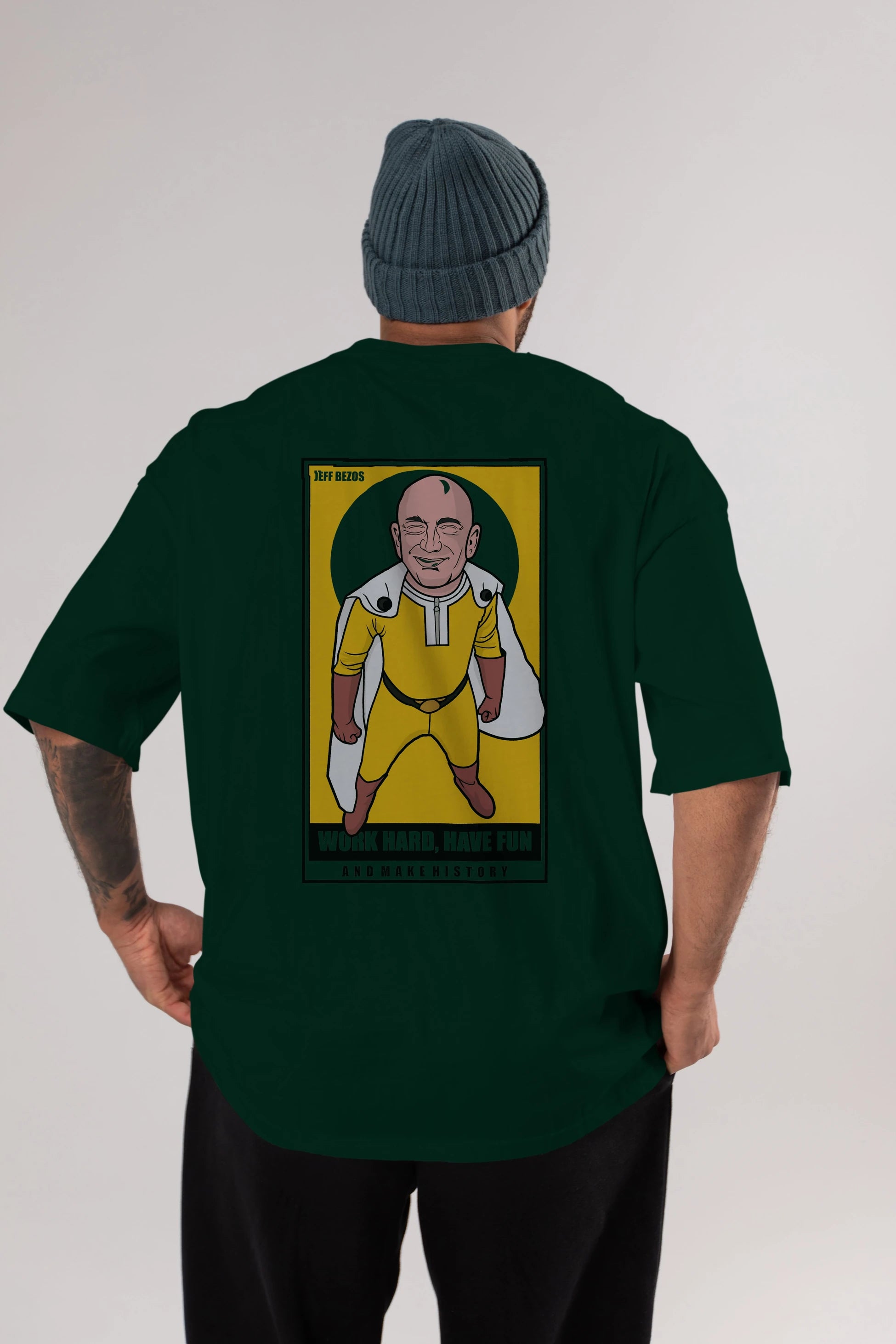 Jeff Bezos Saitama Arka Baskılı Oversize t-shirt Erkek Kadın Unisex %100 Pamuk tişort