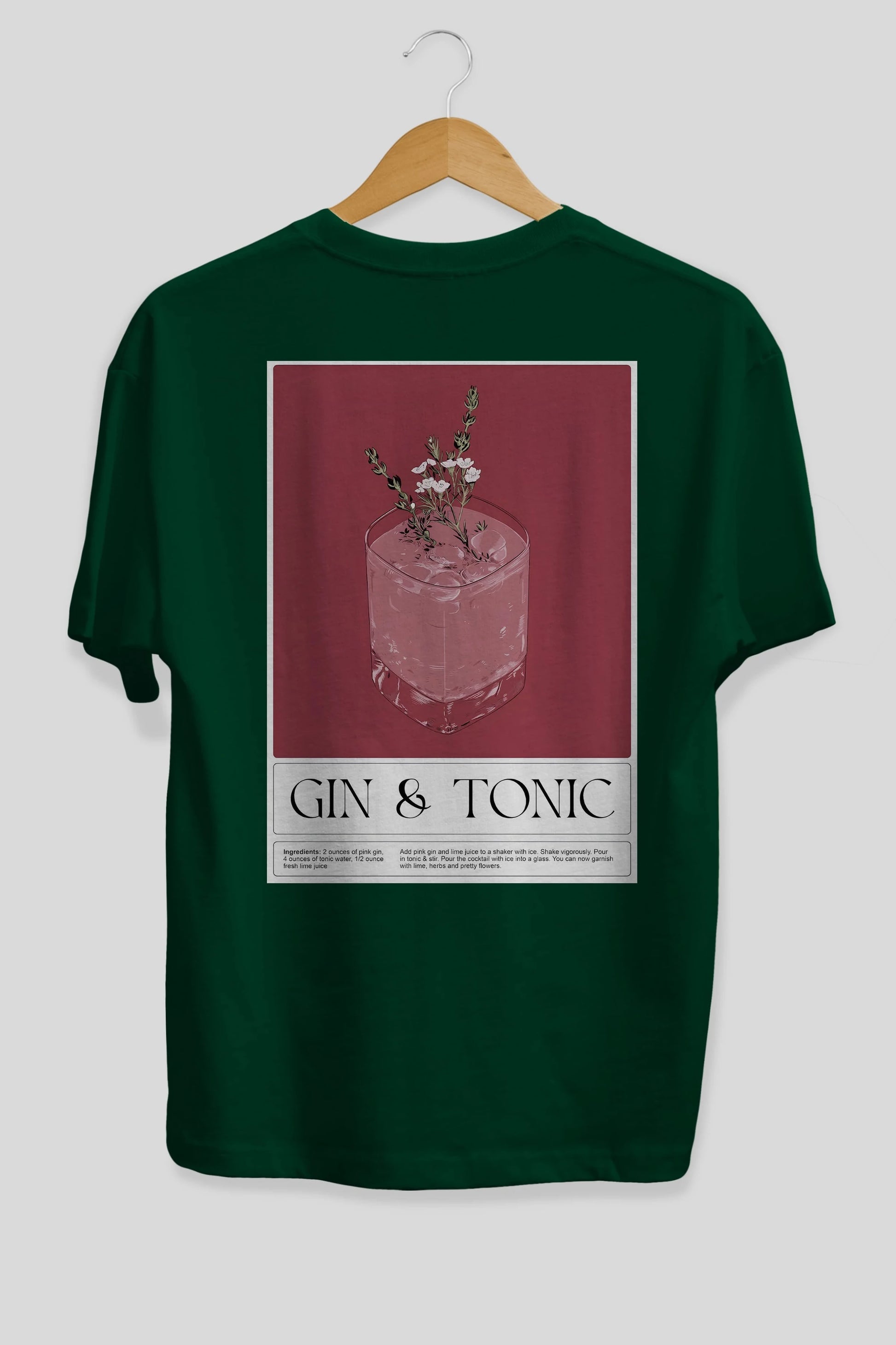 Gin Tonic 4 Arka Baskılı Oversize t-shirt Erkek Kadın Unisex %100 Pamuk Bisiklet Yaka tişort