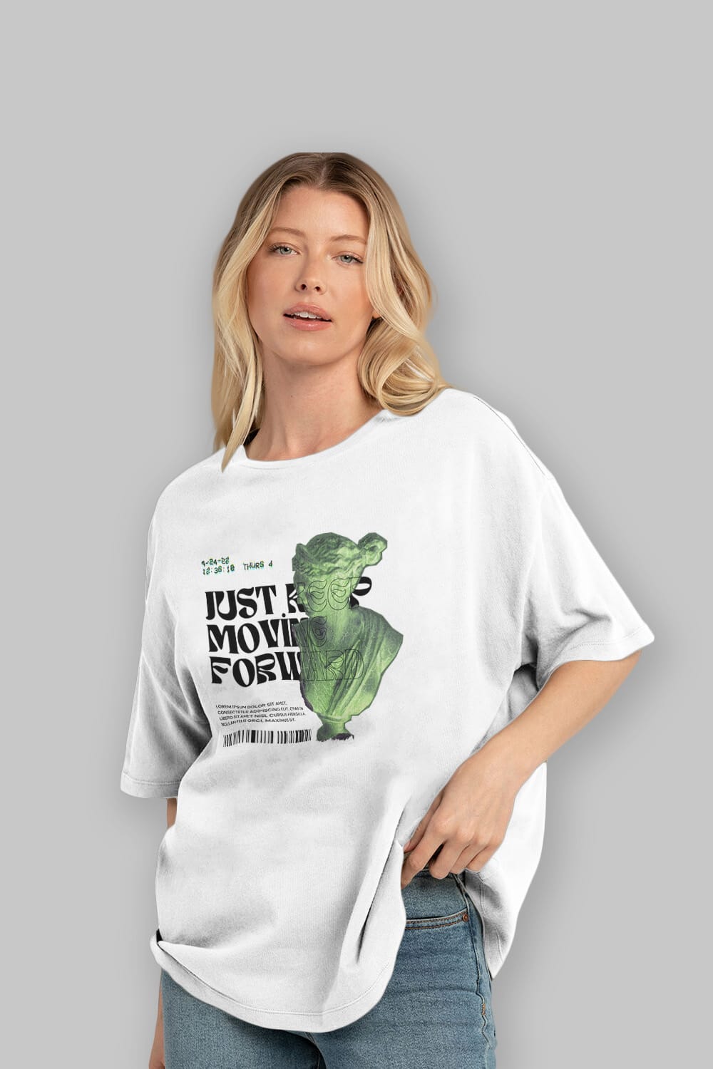 Just Keep Moving Forward Yazılı Ön Baskılı Oversize t-shirt Erkek Kadın Unisex