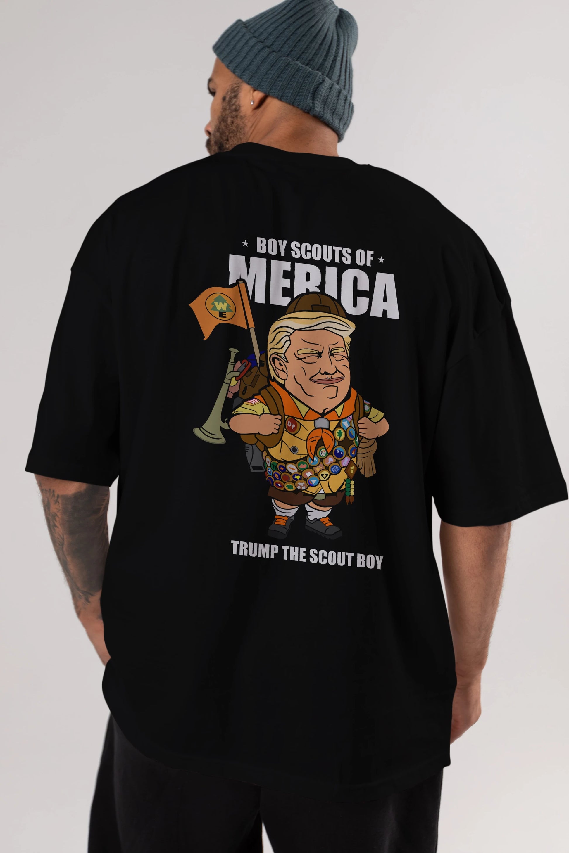 Trump Scout Boy Arka Baskılı Oversize t-shirt Erkek Kadın Unisex %100 Pamuk tişort