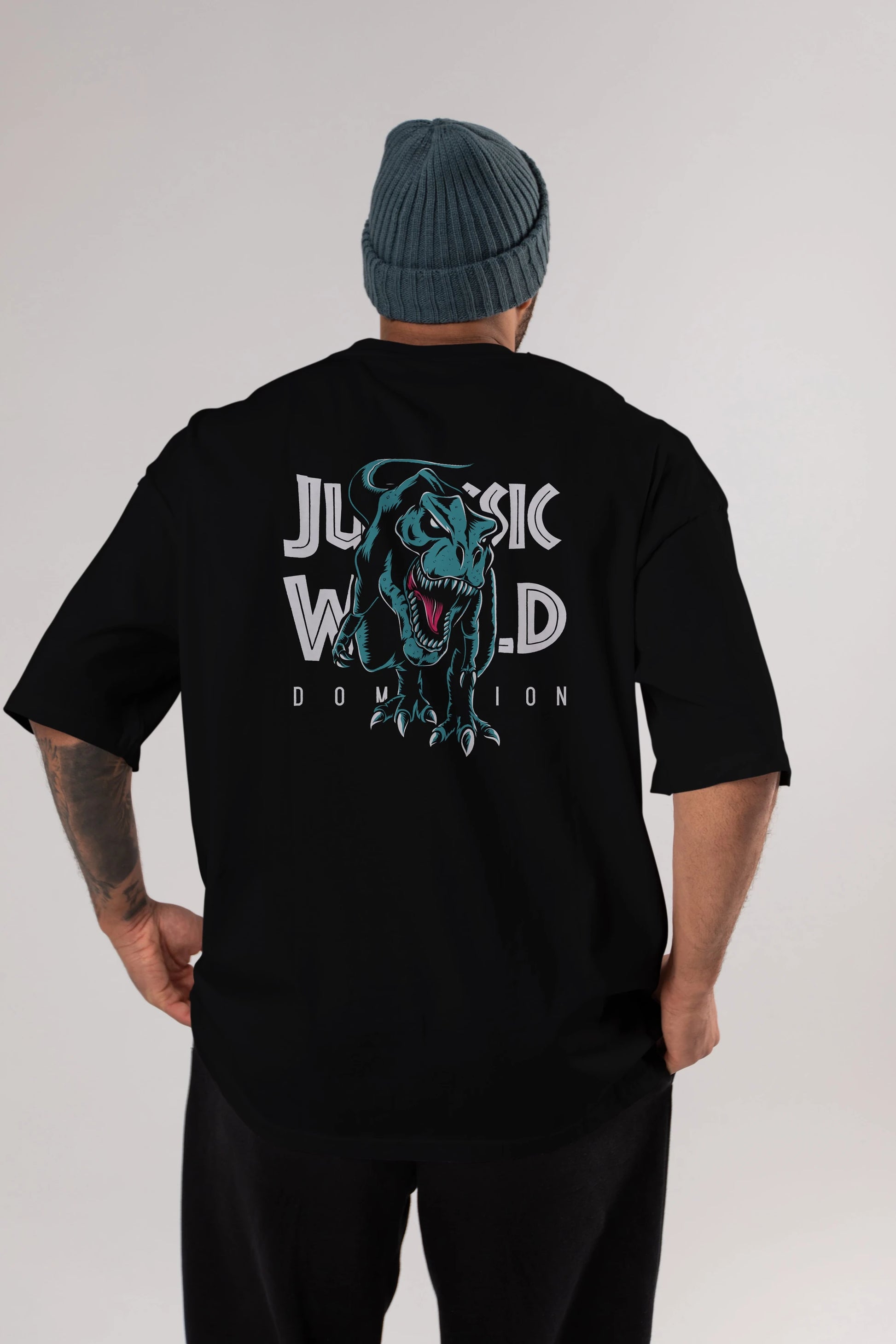 Jurassic Park (1) Arka Baskılı Oversize t-shirt Erkek Kadın Unisex %100 Pamuk Bisiklet Yaka tişort