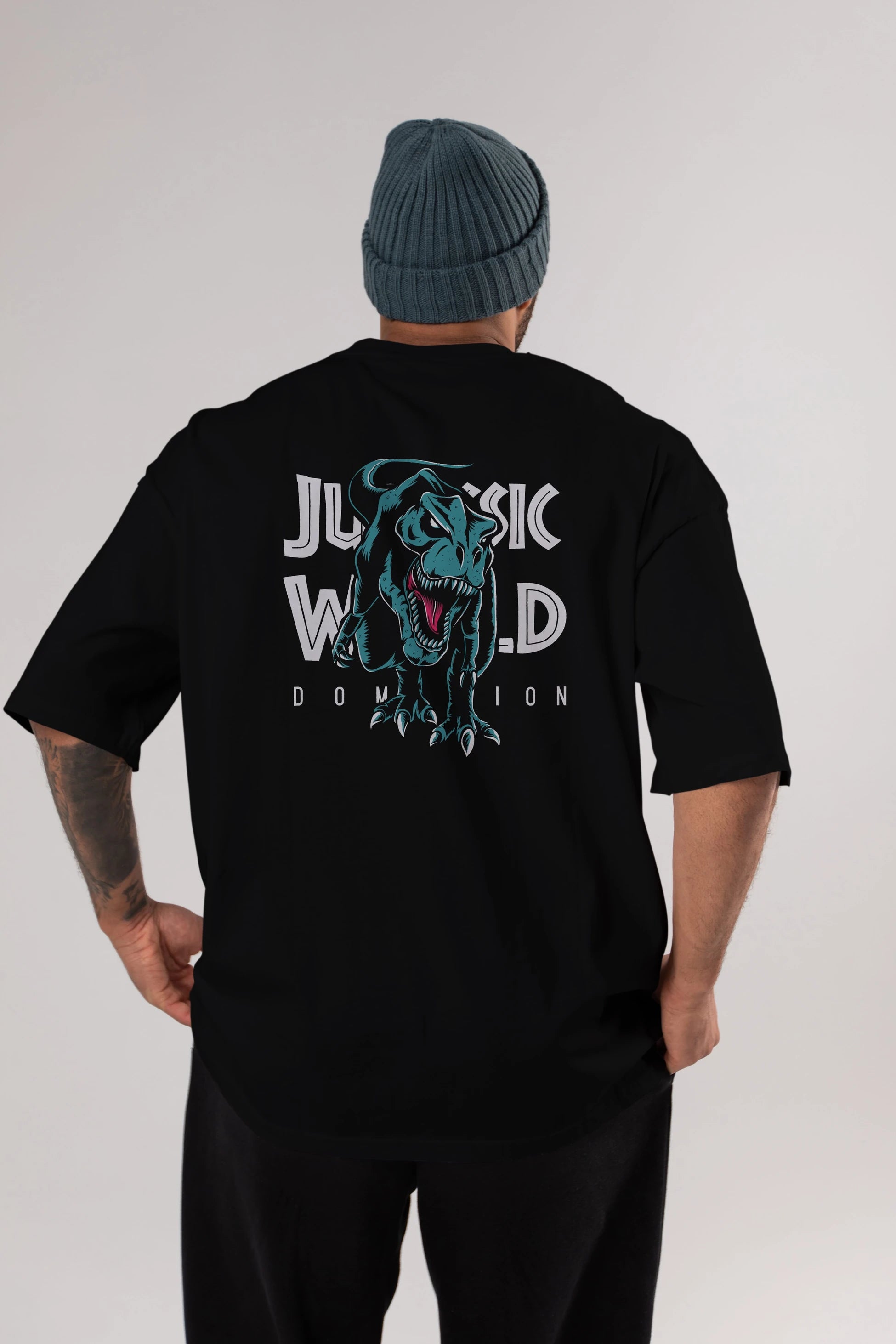 Jurassic Park (1) Arka Baskılı Oversize t-shirt Erkek Kadın Unisex %100 Pamuk Bisiklet Yaka tişort