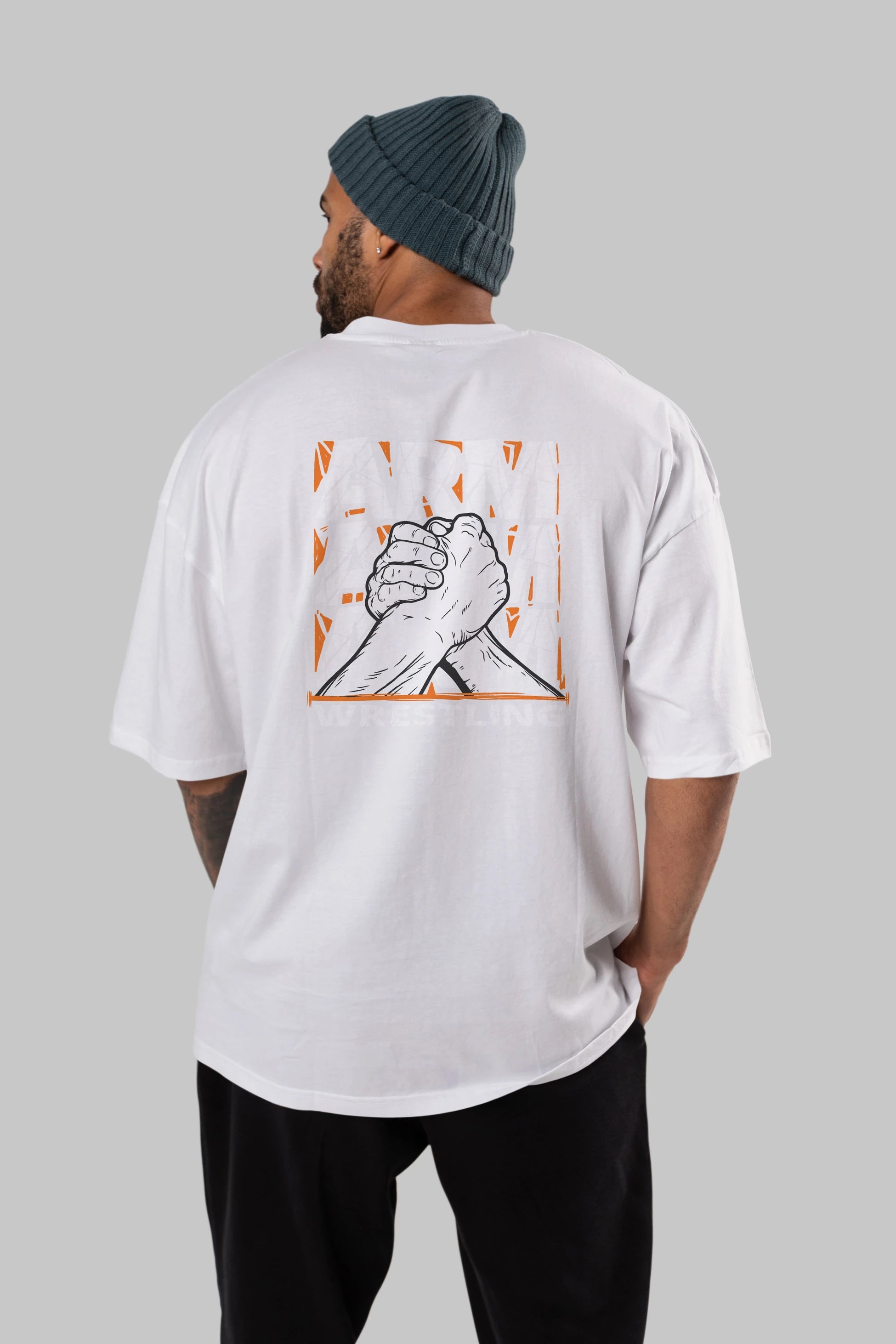 Arm Wrestling Arka Baskılı Oversize t-shirt Erkek Kadın Unisex