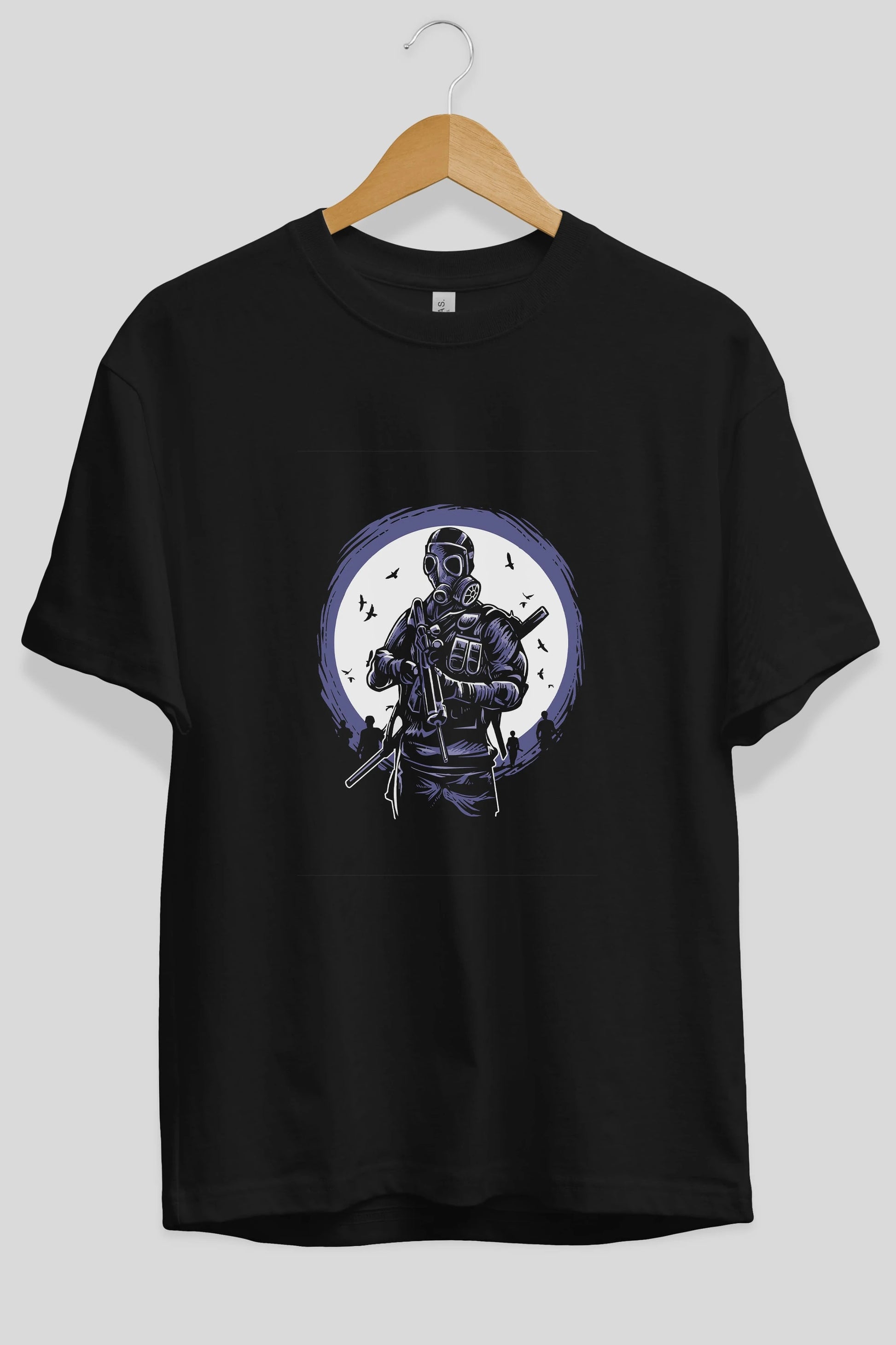 Gas Mask Soldier Ön Baskılı Oversize t-shirt Erkek Kadın Unisex %100 Pamuk tişort