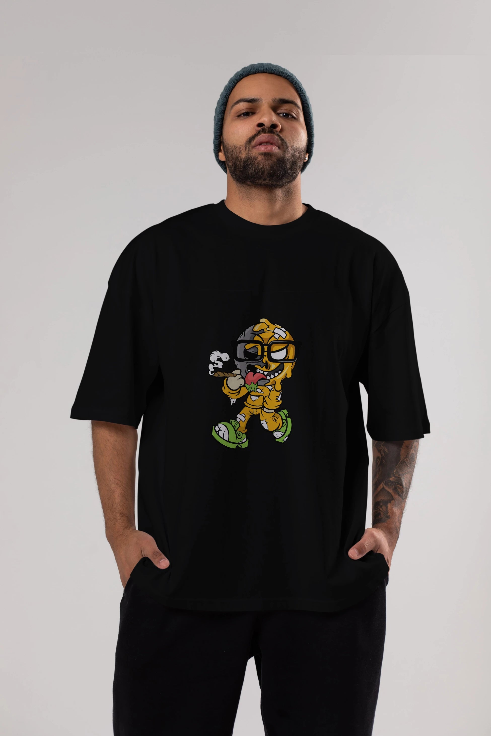 Eyeball Smoker Ön Baskılı Oversize t-shirt Erkek Kadın Unisex %100 Pamuk tişort