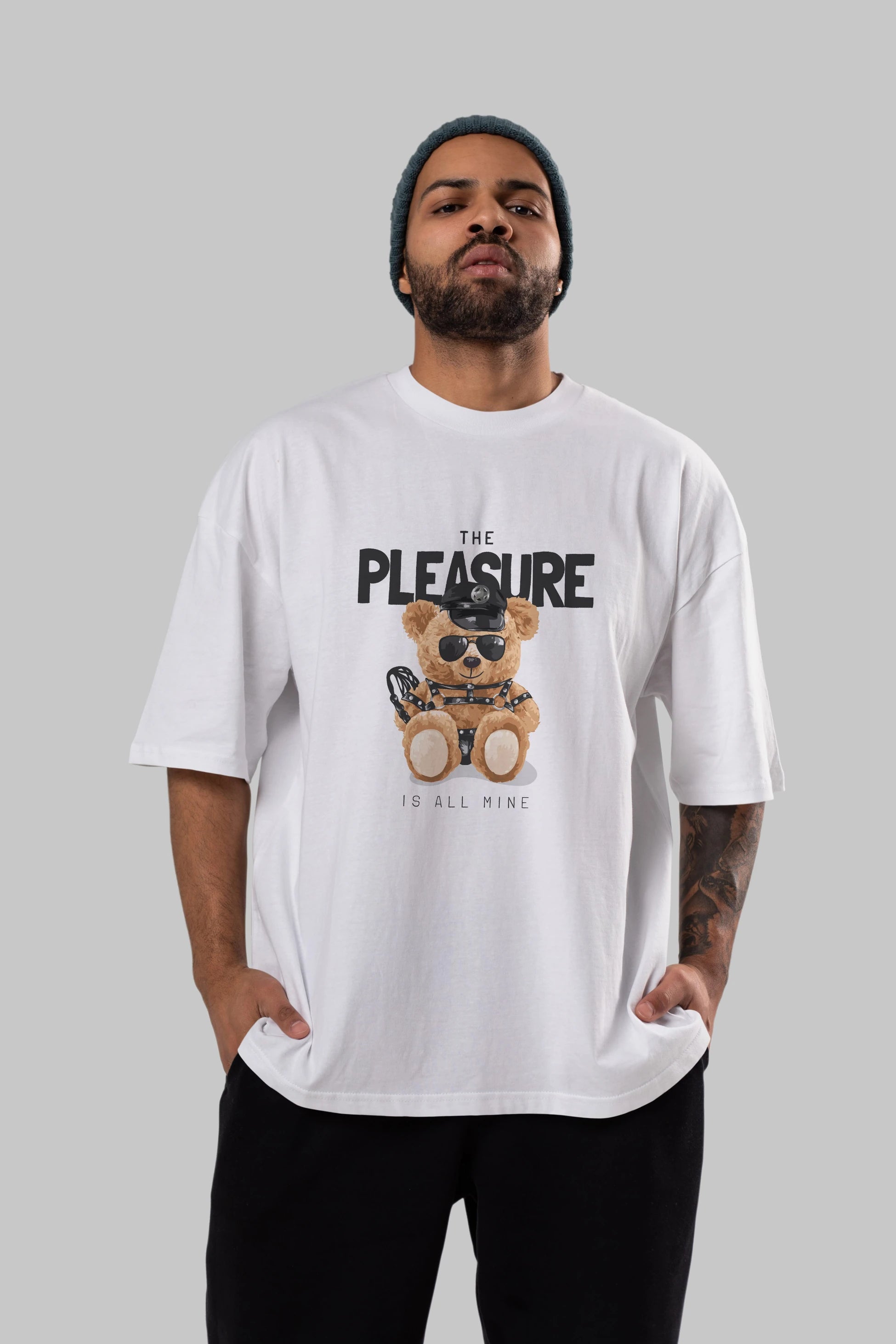 Teddy Bear The Pleasure Ön Baskılı Oversize t-shirt Erkek Kadın Unisex %100 Pamuk