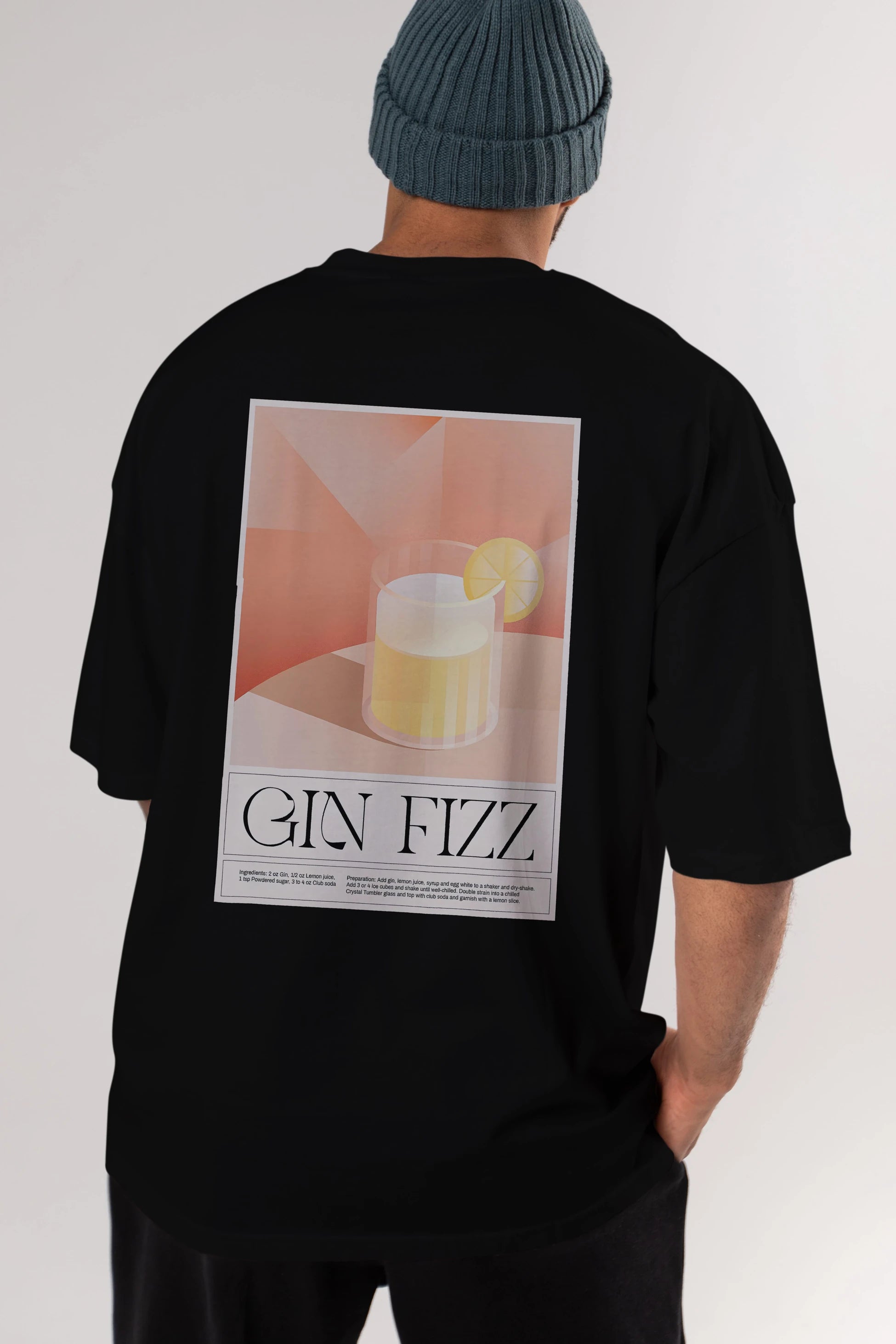 Gin Fizz Arka Baskılı Oversize t-shirt Erkek Kadın Unisex %100 Pamuk Bisiklet Yaka tişort