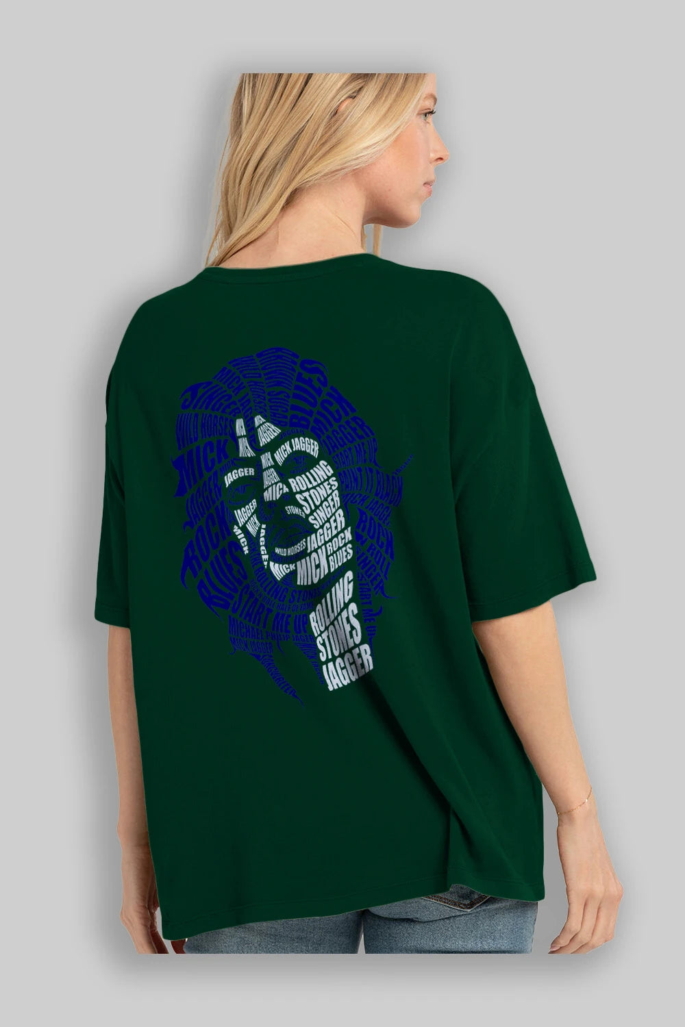 Mick Jagger Calligram Arka Baskılı Oversize t-shirt %100 pamuk Erkek Kadın Unisex