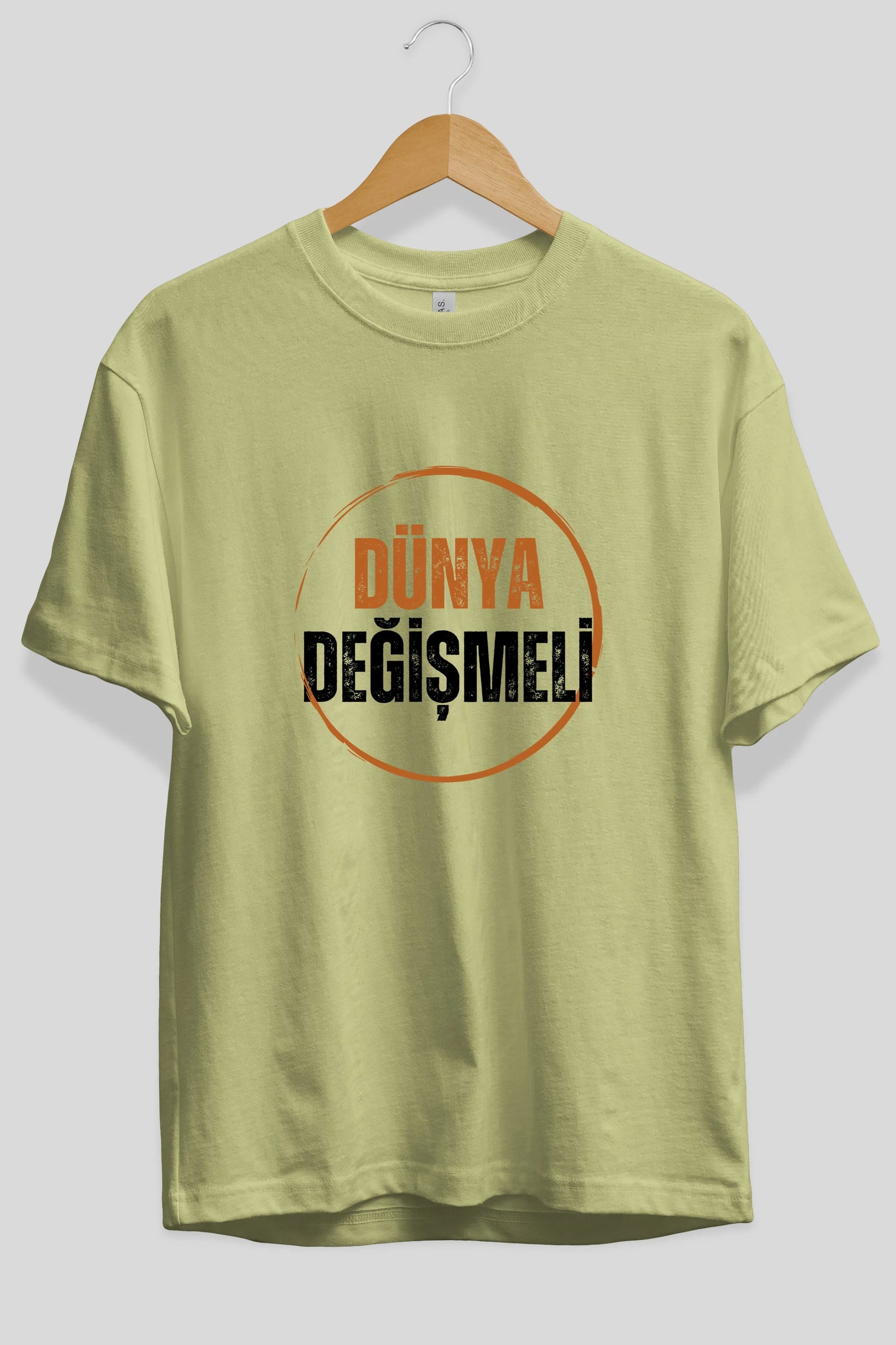 Dünya Değişmeli Yazılı Ön Baskılı Oversize t-shirt Erkek Kadın Unisex
