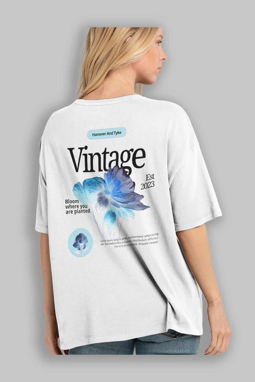 Vintage Çiçek Arka Baskılı Oversize t-shirt Erkek Kadın Unisex