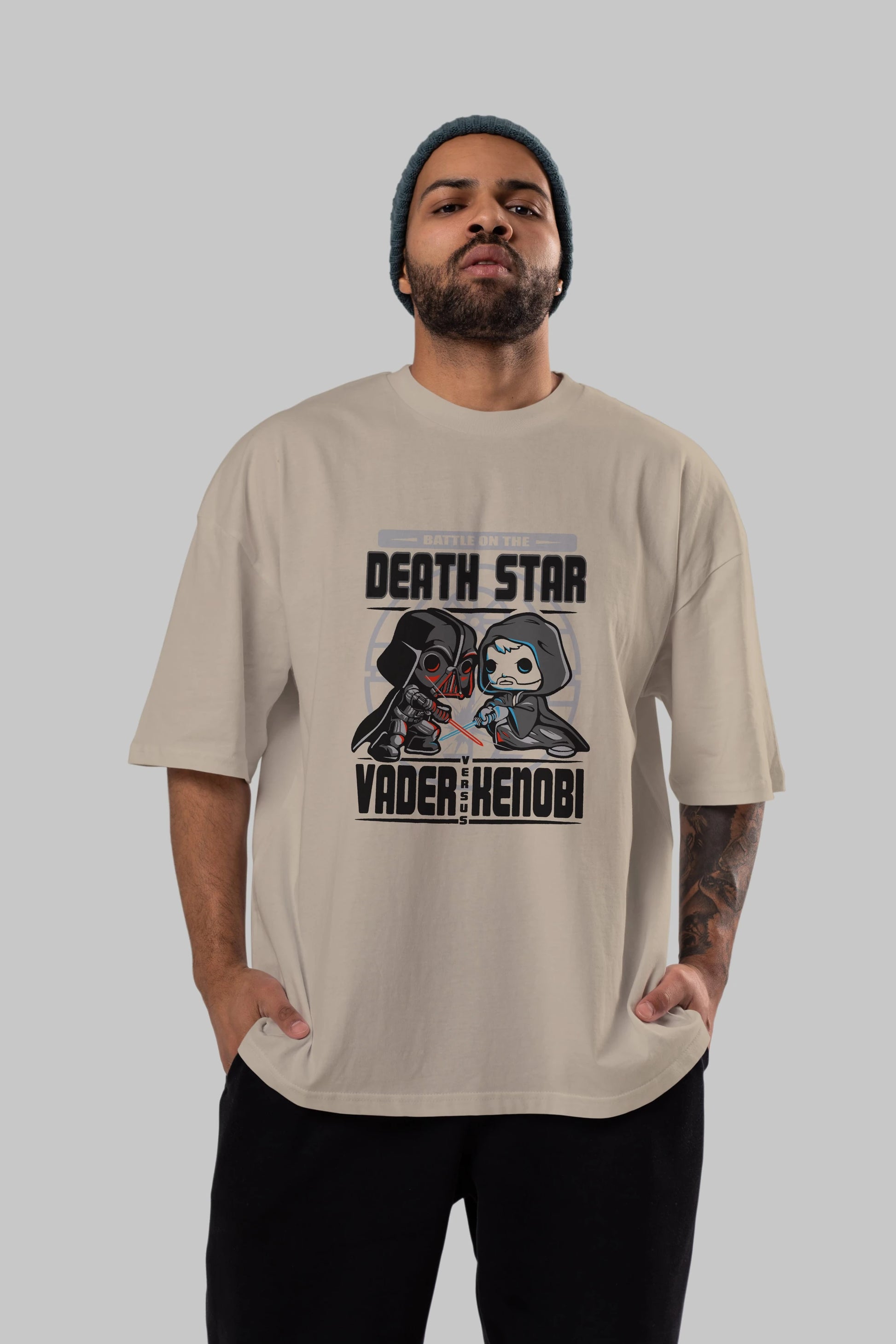 Vader Kenobi Ön Baskılı Oversize t-shirt Erkek Kadın Unisex %100 Pamuk Bisiklet Yaka tişort