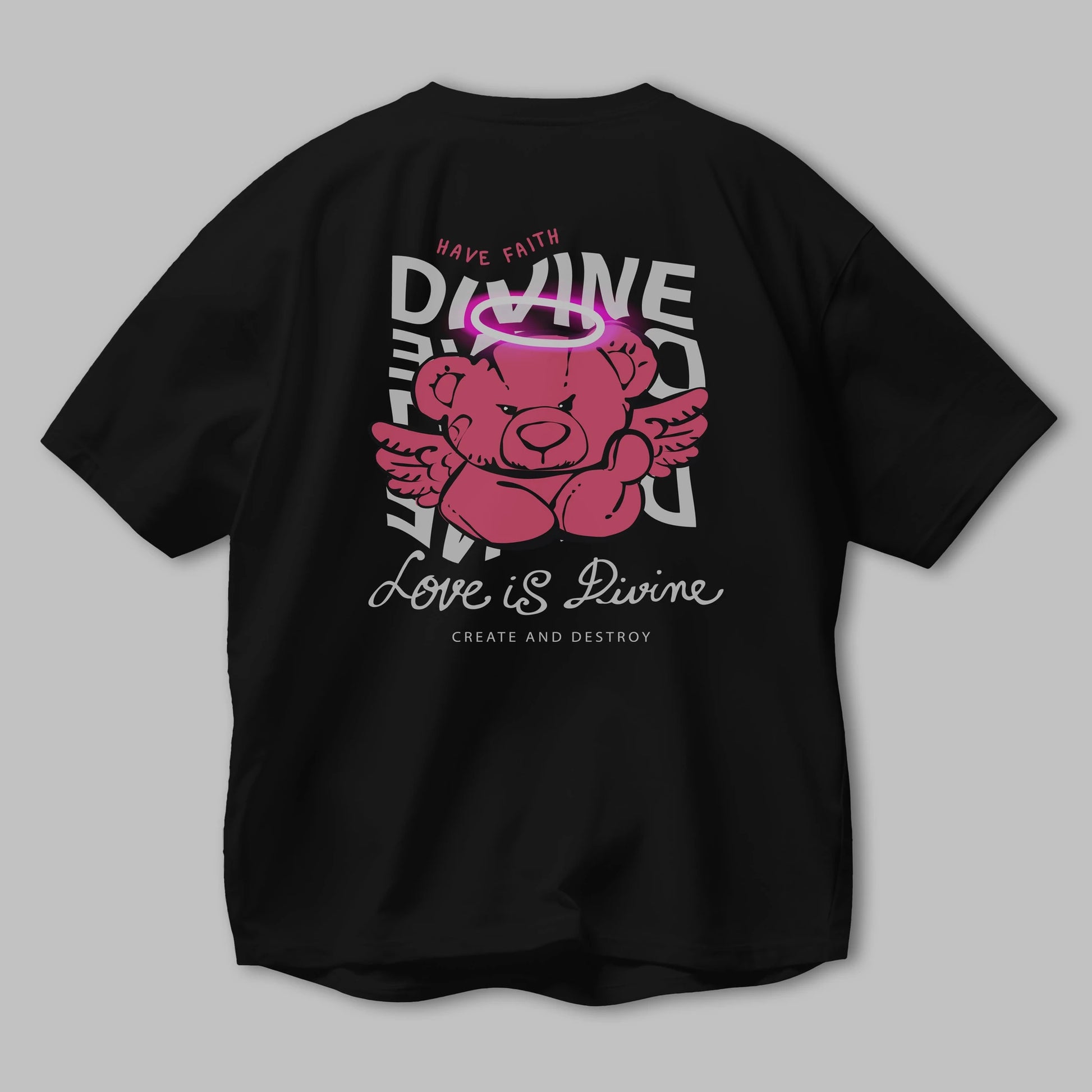 Love is Divine Bear Arka Baskılı Oversize t-shirt Erkek Kadın Unisex