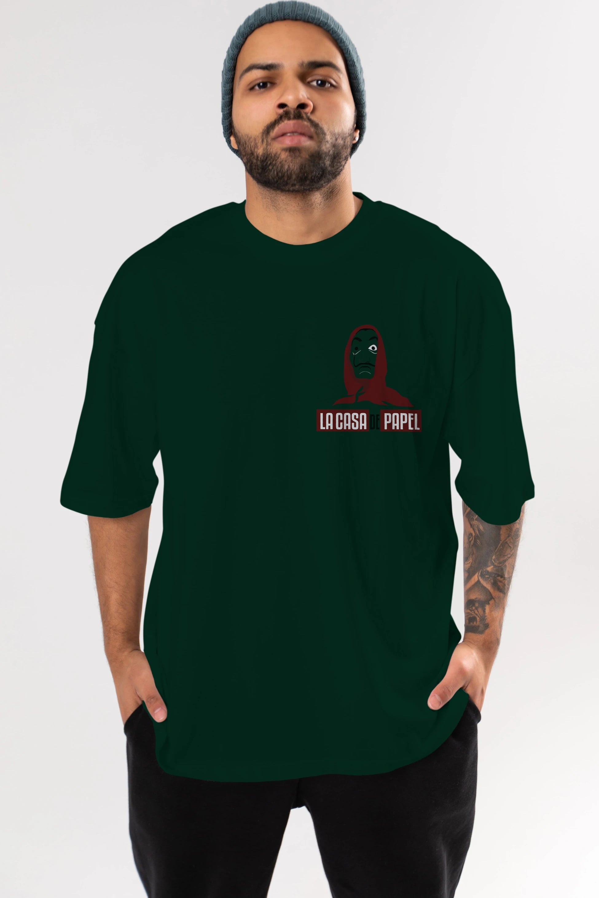 La Casa De Papel (1) Ön Sol Baskılı Oversize t-shirt Erkek Kadın Unisex %100 Pamuk Bisiklet Yaka tişort