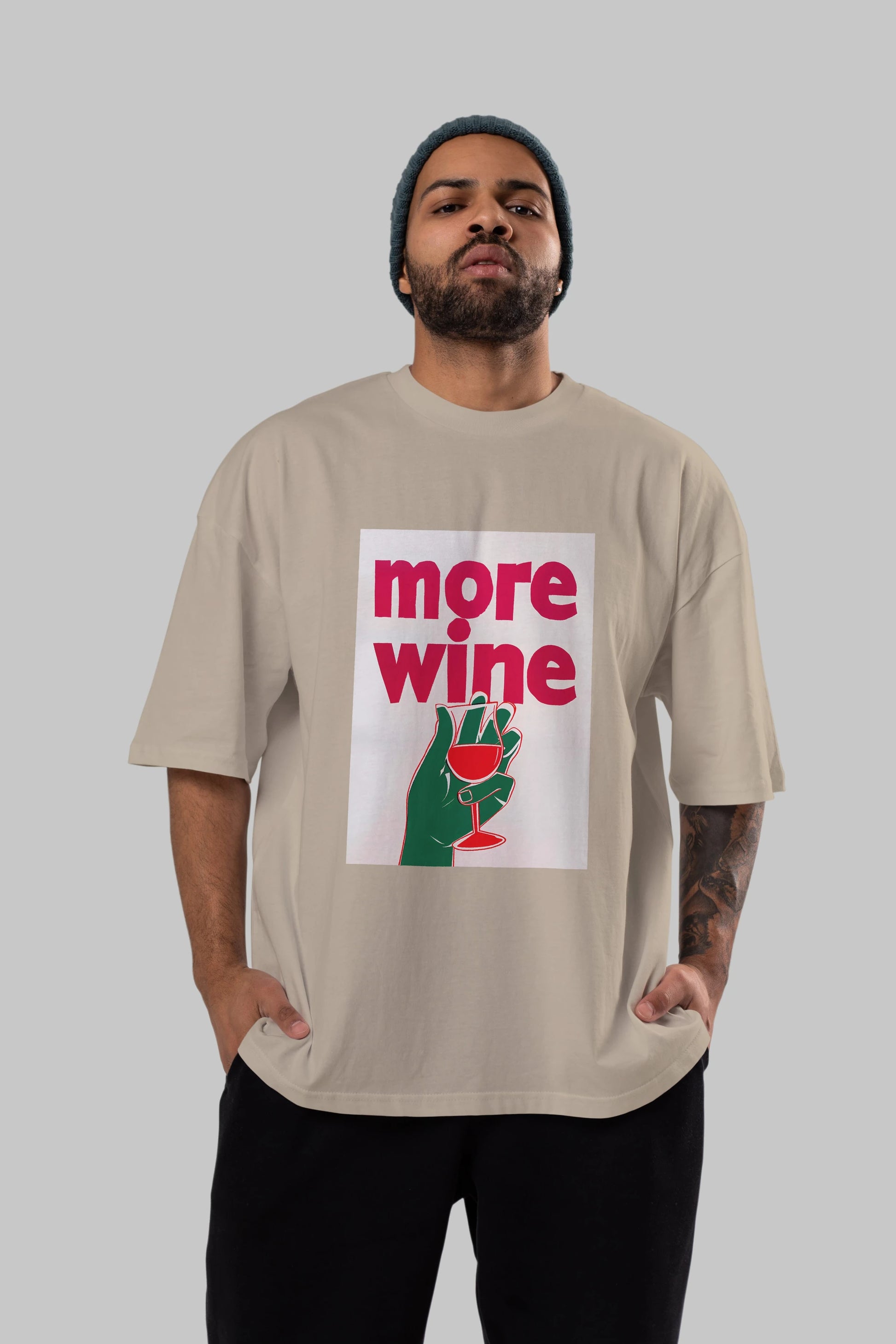 More Wine 3 Ön Baskılı Oversize t-shirt Erkek Kadın Unisex %100 Pamuk Bisiklet Yaka tişort