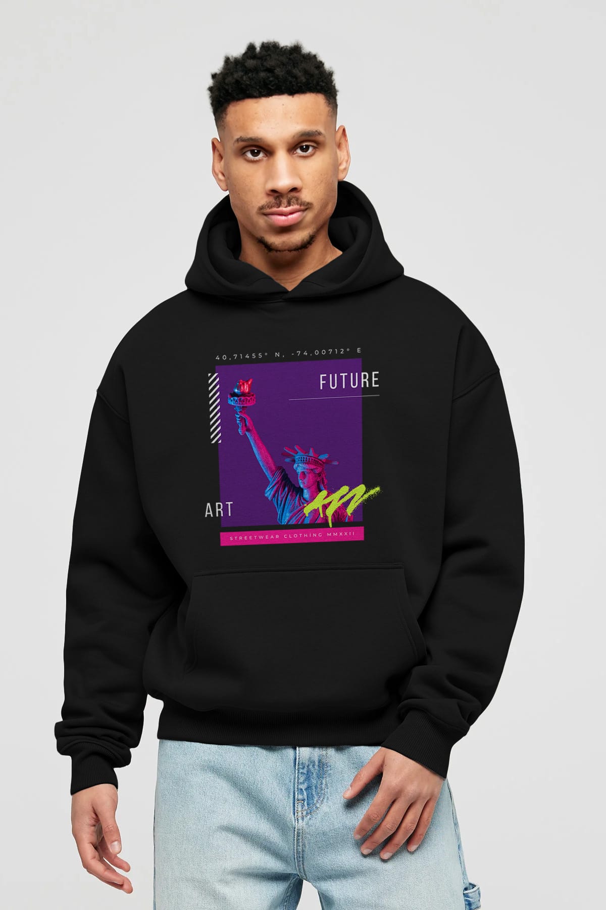 Future Art Ön Baskılı Oversize Hoodie Kapüşonlu Sweatshirt Erkek Kadın Unisex