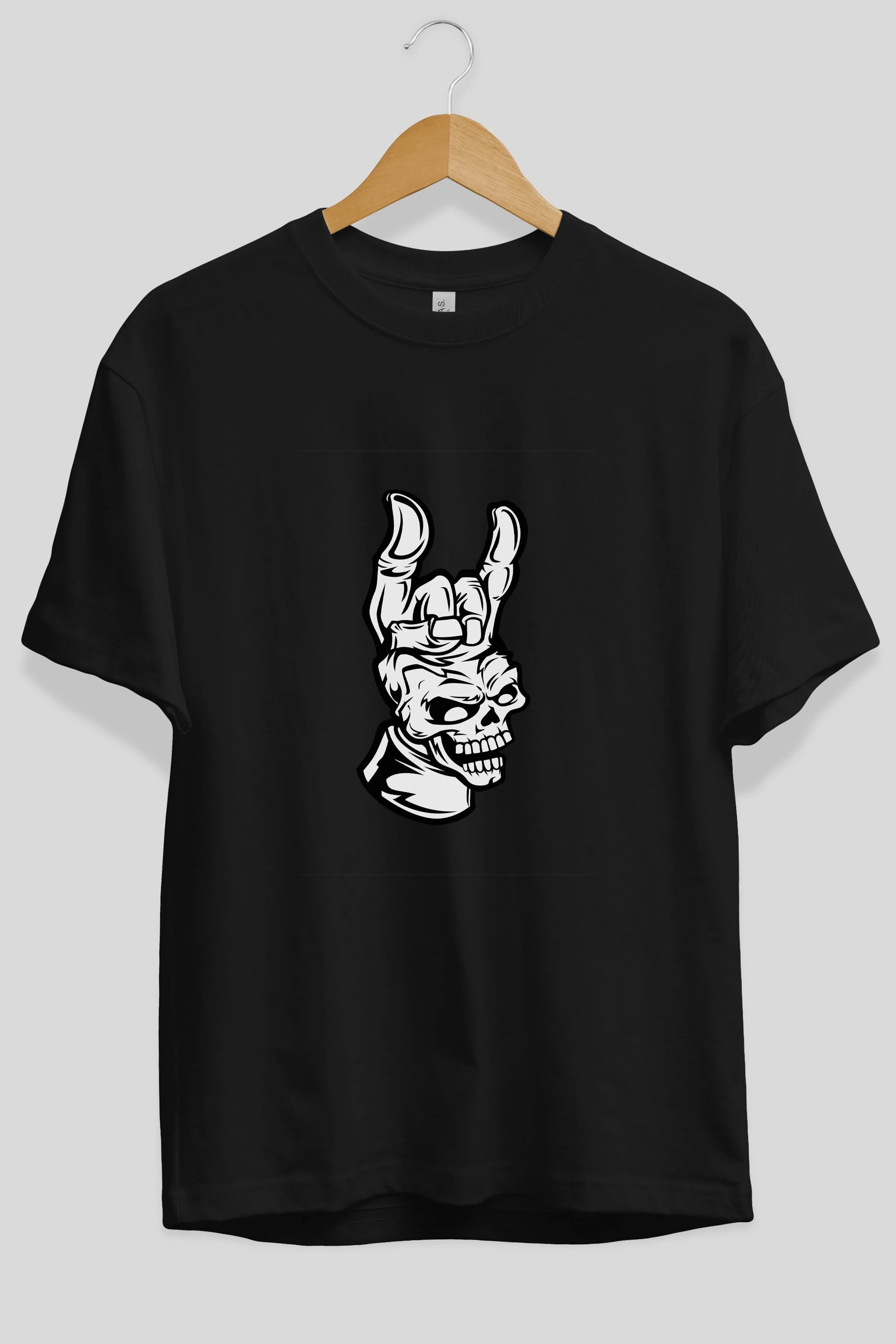 Hand Metal Skull Ön Baskılı Oversize t-shirt Erkek Kadın Unisex %100 Pamuk tişort
