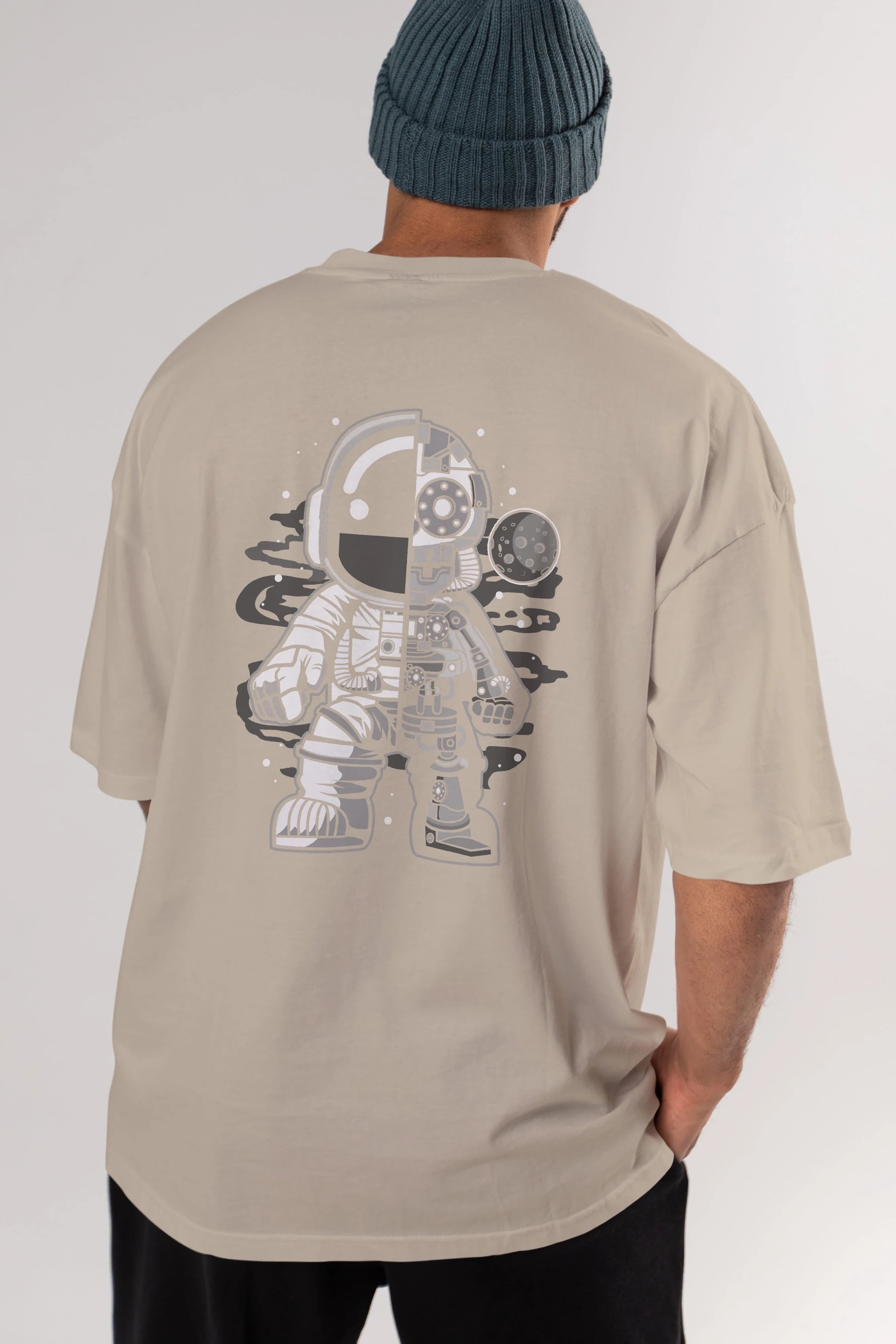 Astronaut Half Robot Arka Baskılı Oversize t-shirt Erkek Kadın Unisex