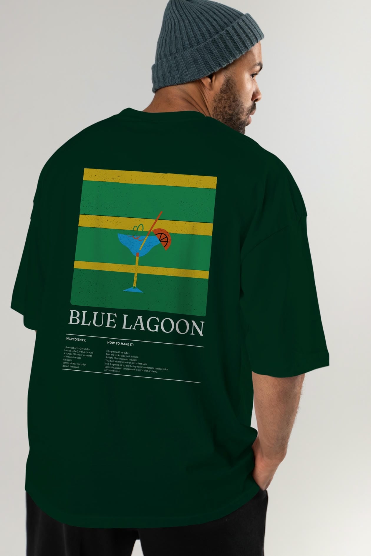 Blue Lagoon Kokteyl Serisi Arka Baskılı Oversize t-shirt Erkek Kadın %100 Pamuk Bisiklet Yaka tişort