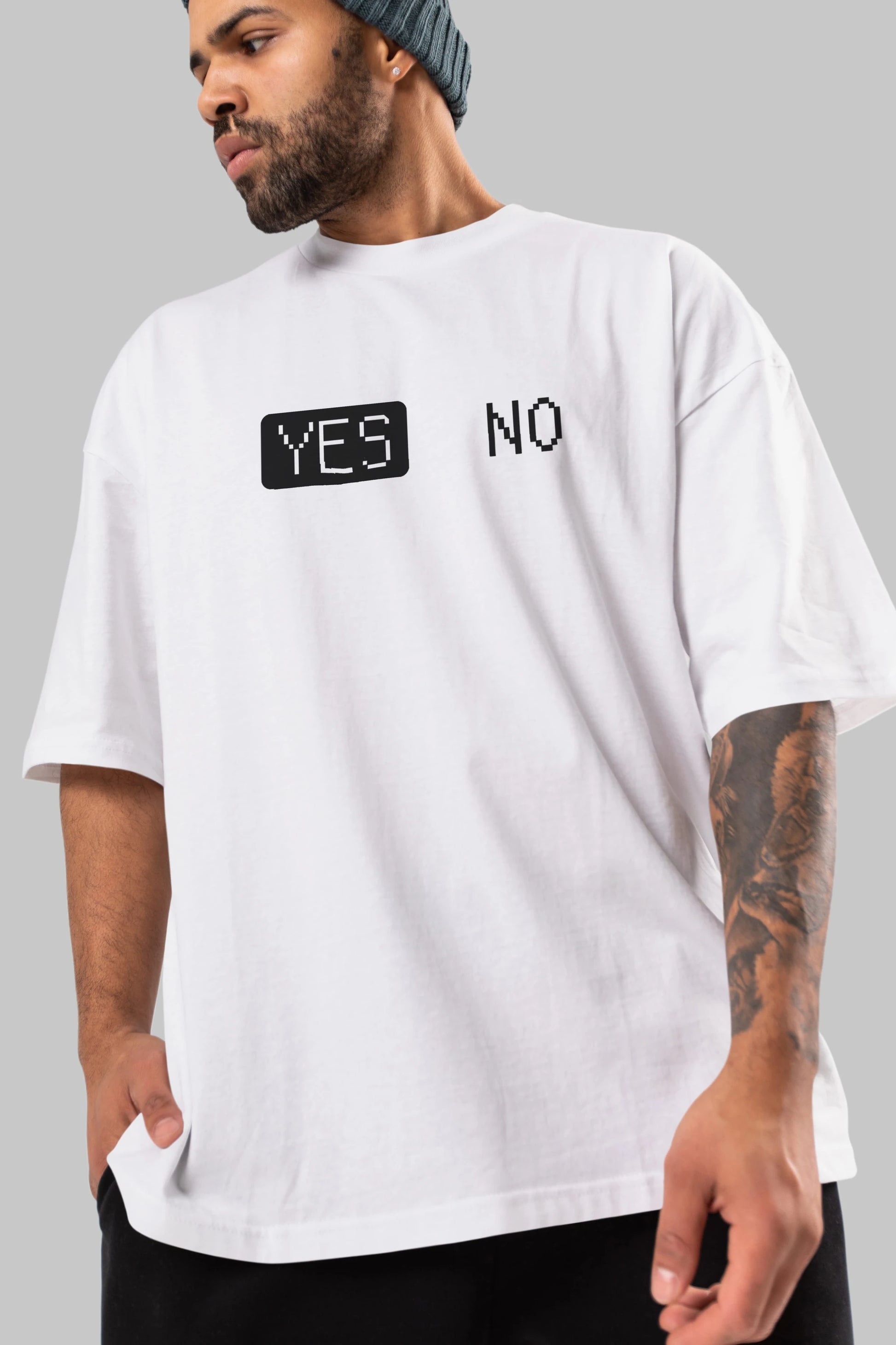 Yes No Ön Baskılı Oversize t-shirt %100 pamuk Erkek Kadın Unisex