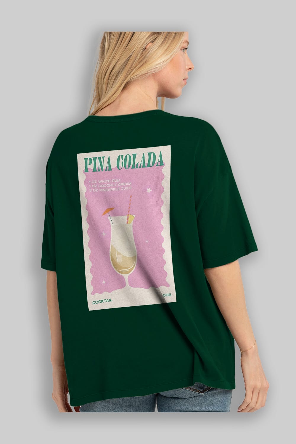 Pina Colada 3 Arka Baskılı Oversize t-shirt Erkek Kadın Unisex %100 Pamuk Bisiklet Yaka tişort