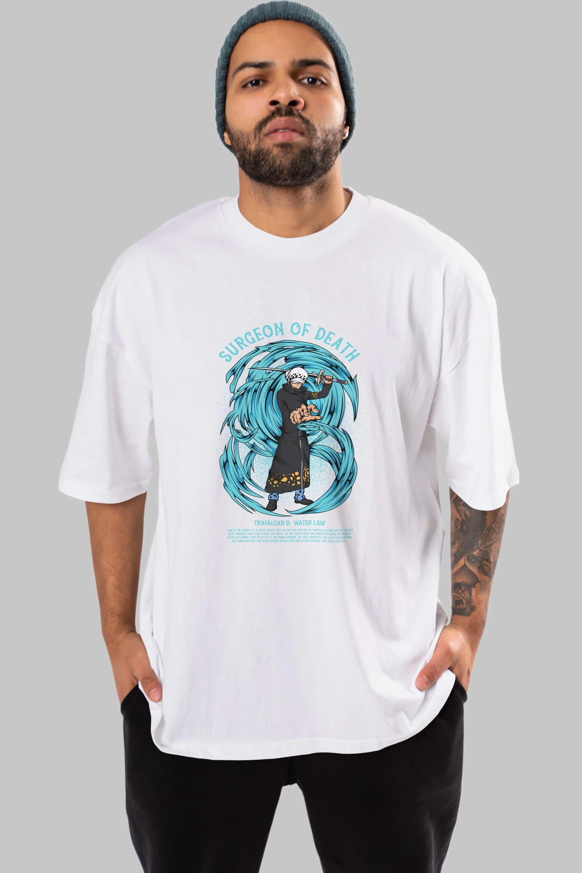 Trafalgad D. Water Law Anime Ön Baskılı Oversize t-shirt %100 pamuk Erkek Kadın Unisex