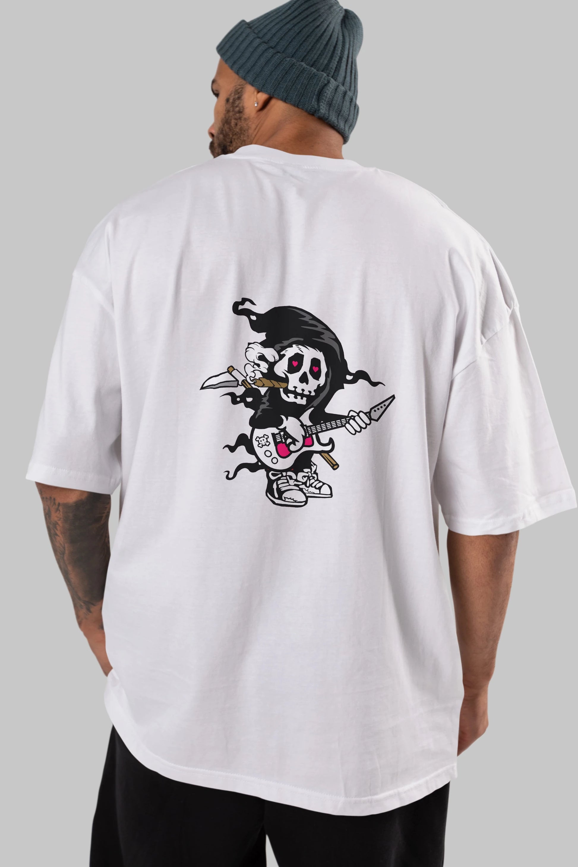 Grim Rockstar Arka Baskılı Oversize t-shirt Erkek Kadın Unisex %100 Pamuk tişort