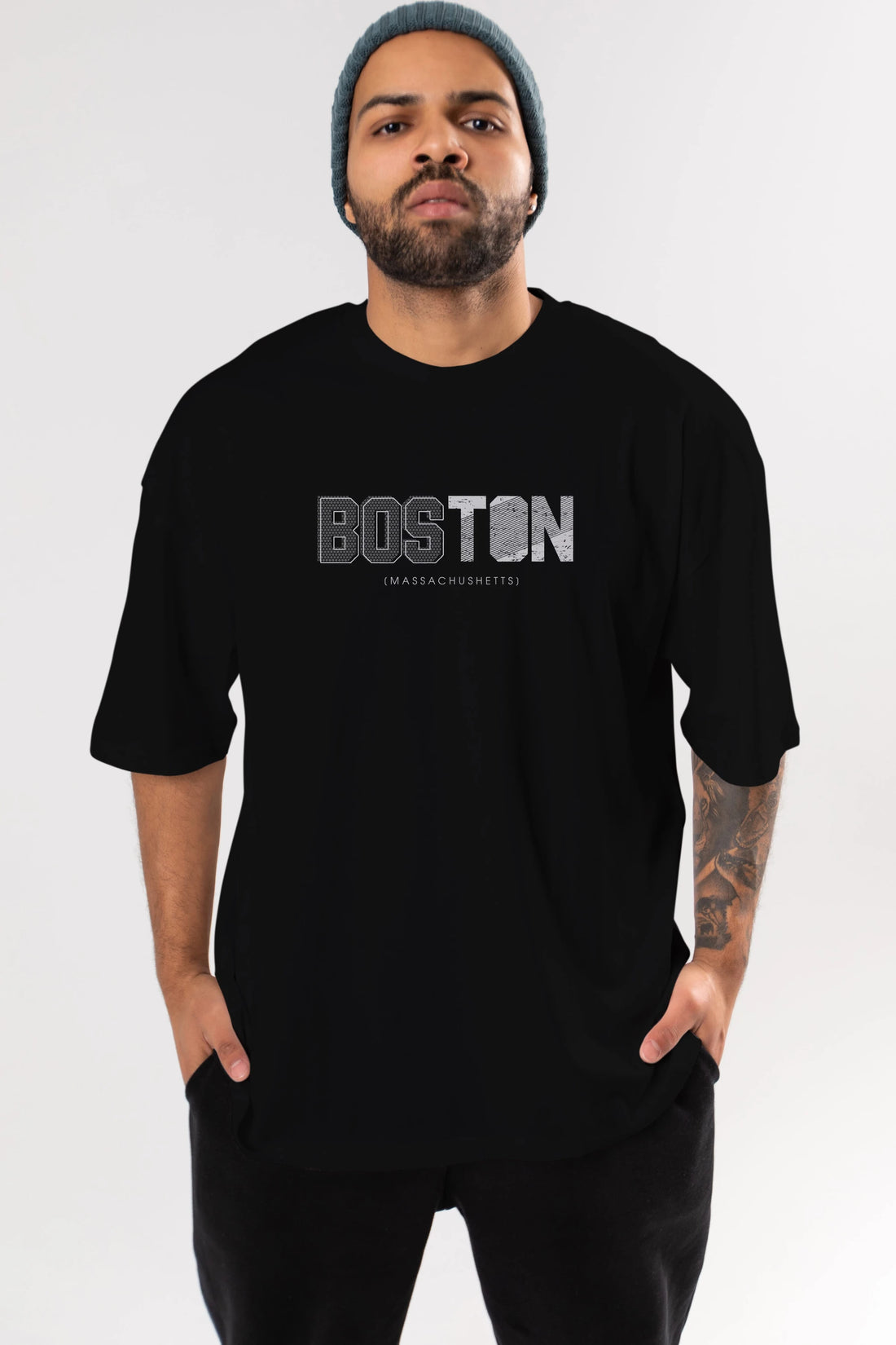 Boston Ön Baskılı Oversize t-shirt Erkek Kadın Unisex