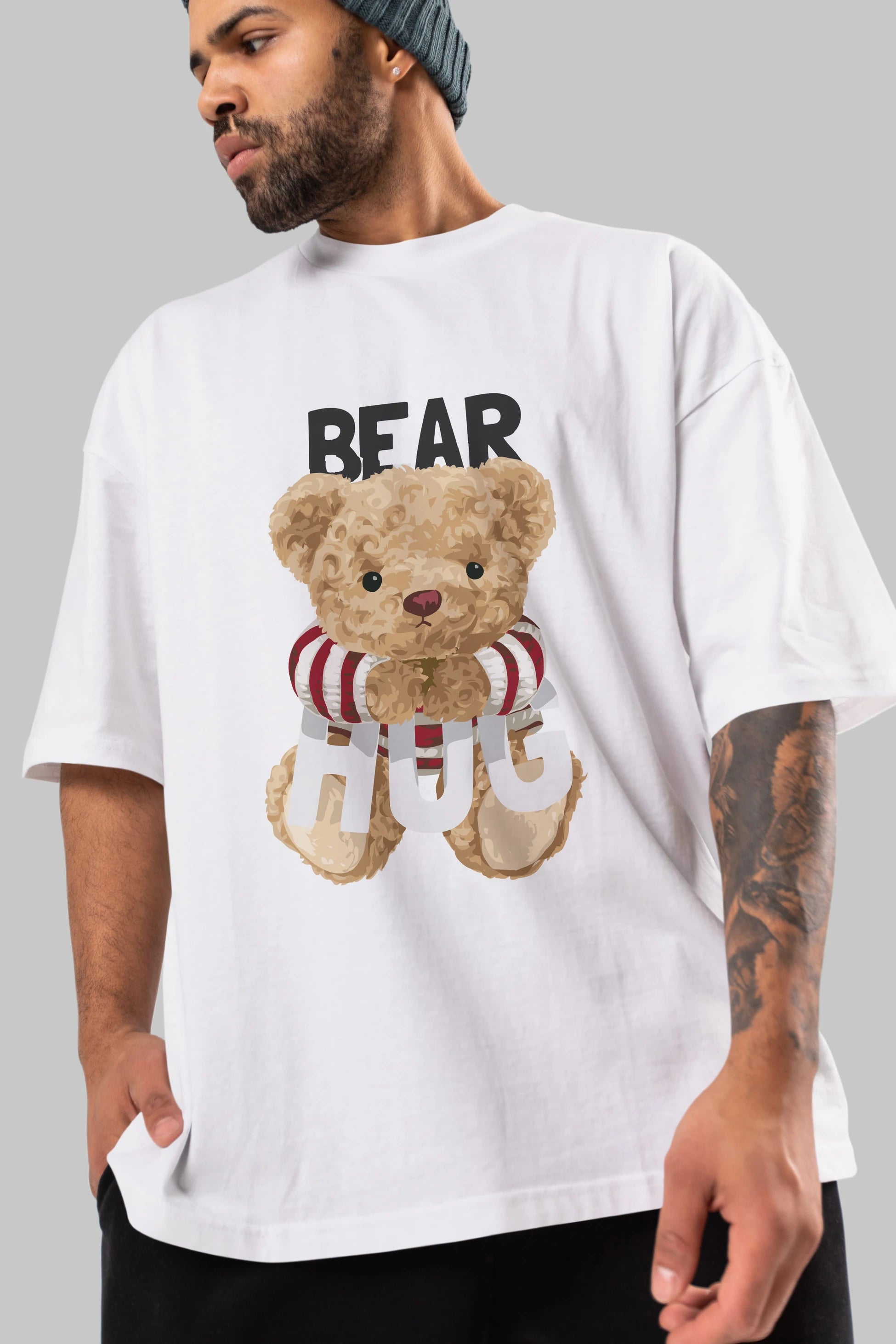 Teddy Bear Hug Ön Baskılı Oversize t-shirt Erkek Kadın Unisex %100 Pamuk
