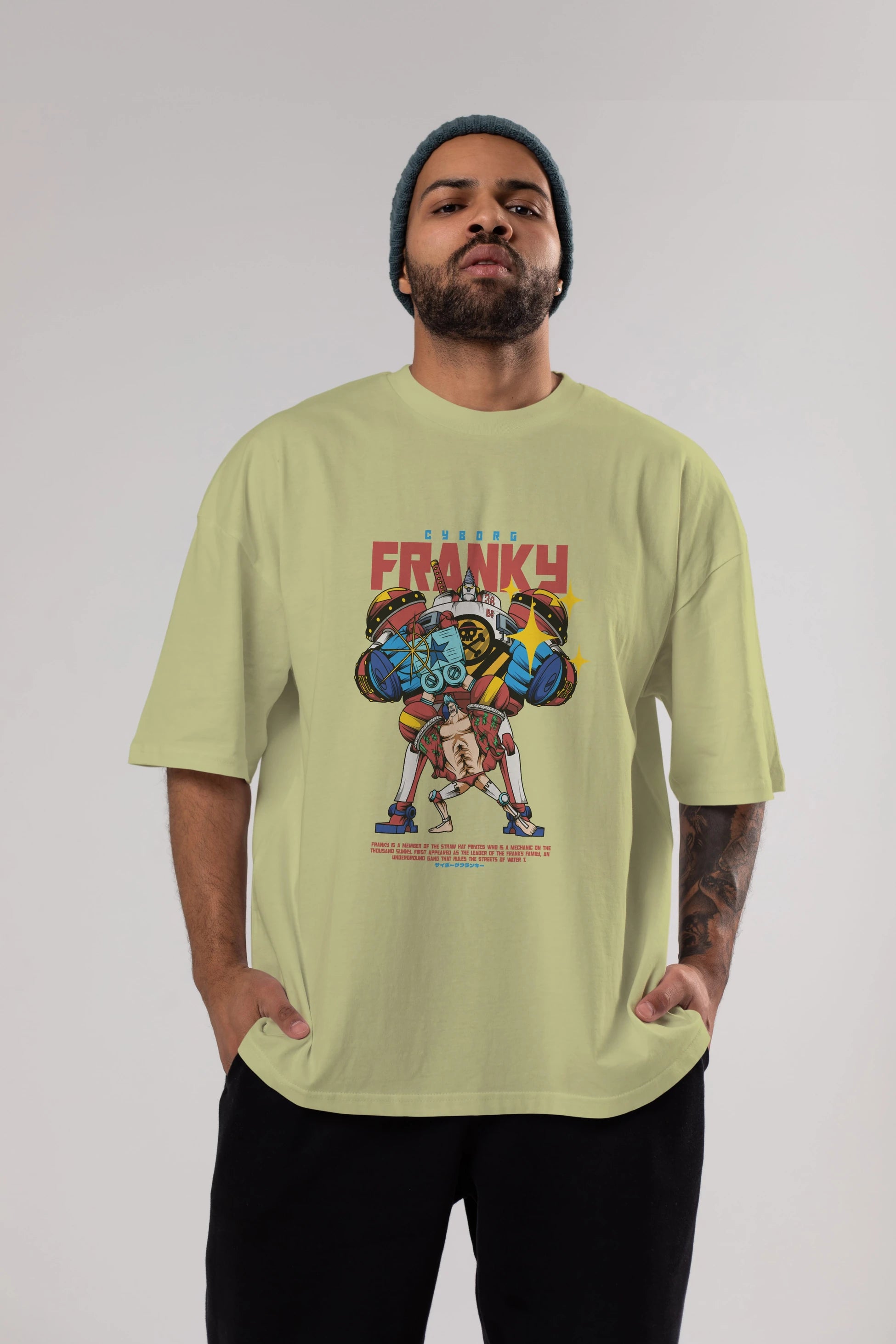 Cyborg Franky Anime Ön Baskılı Oversize t-shirt %100 pamuk Erkek Kadın Unisex