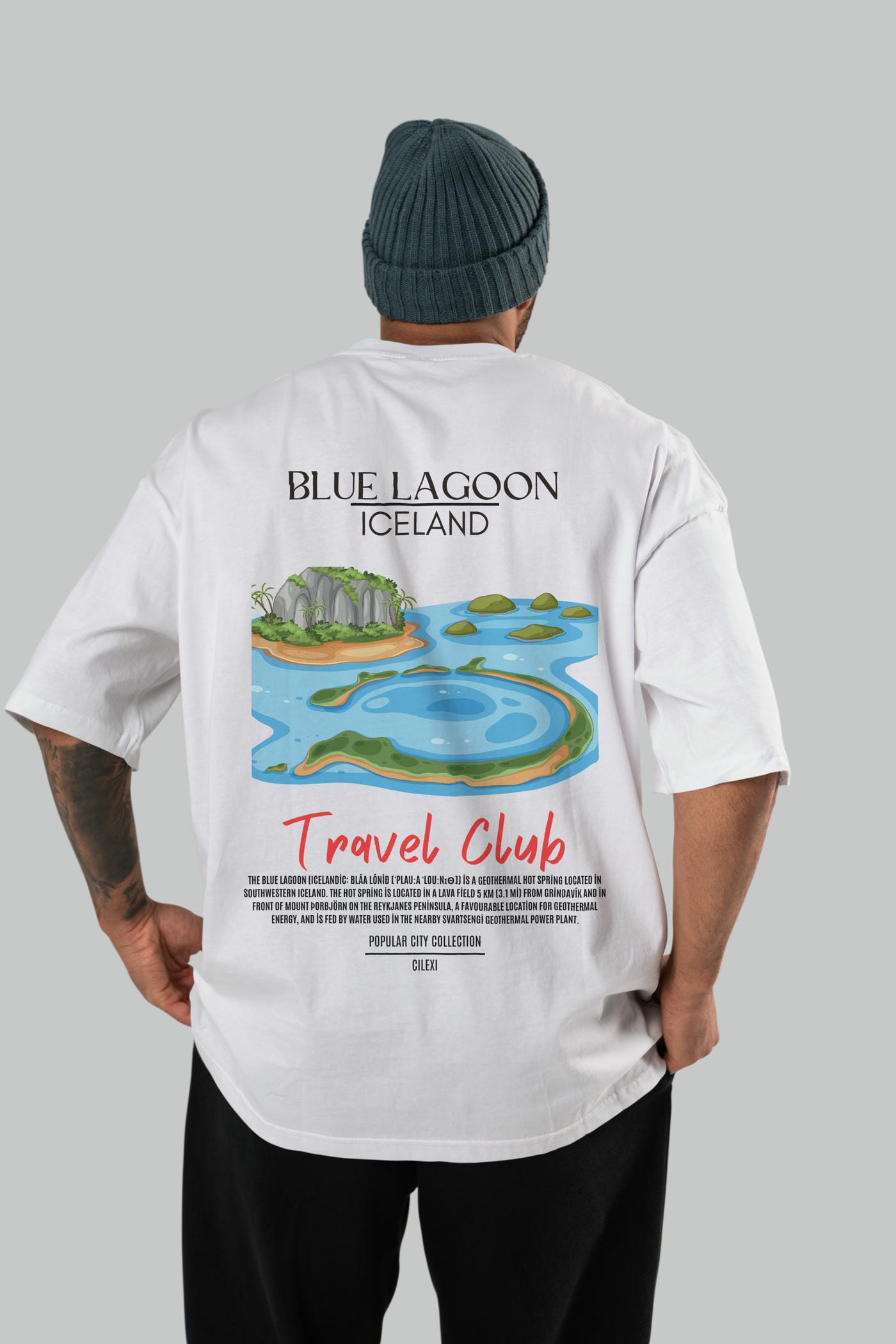 Blue Lagoon İceland Arka Baskılı Oversize t-shirt Erkek Kadın Pamuk Bisiklet Yaka tişort