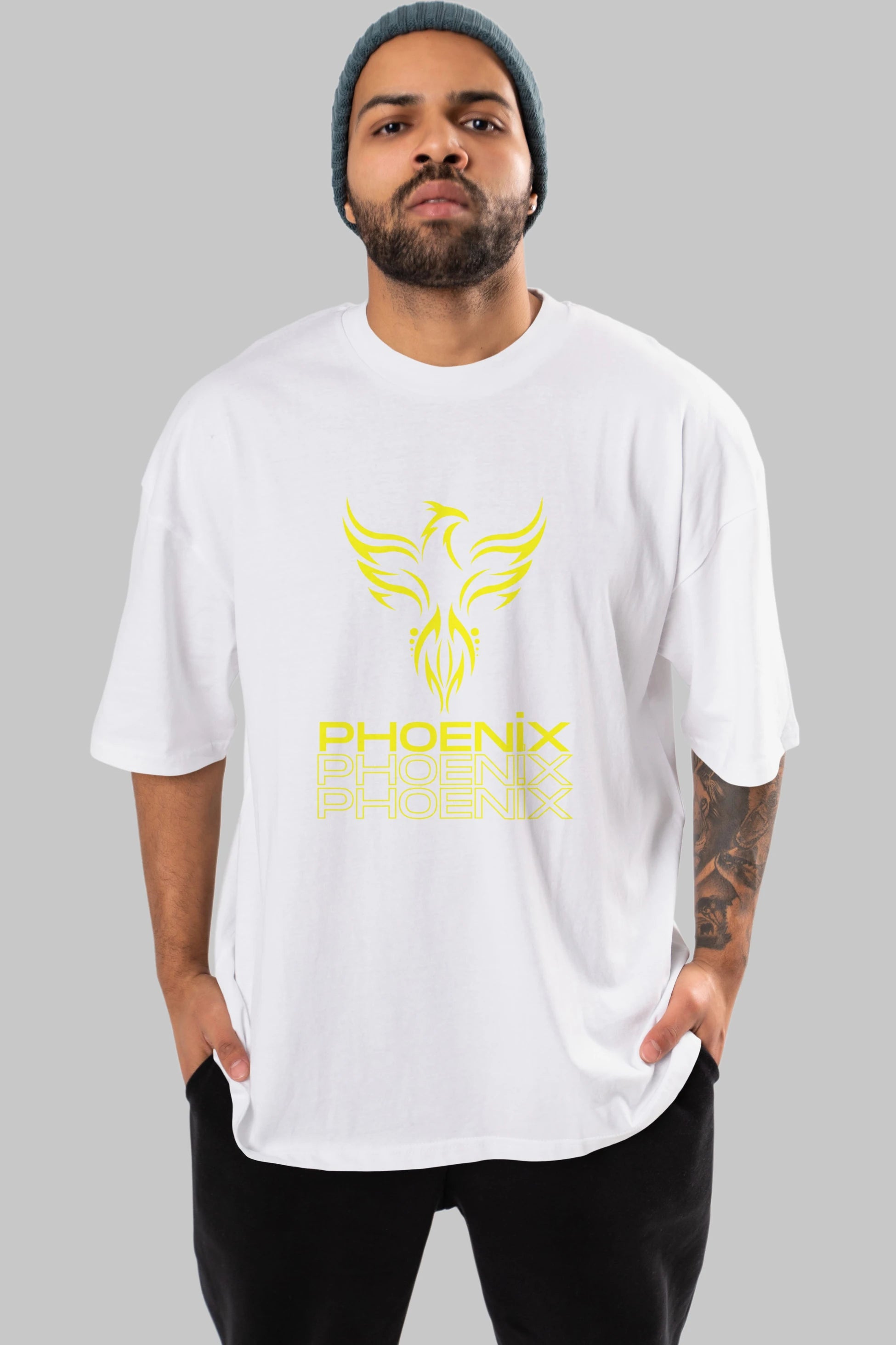 Phoenix Yazılı Ön Baskılı Oversize t-shirt Erkek Kadın Unisex