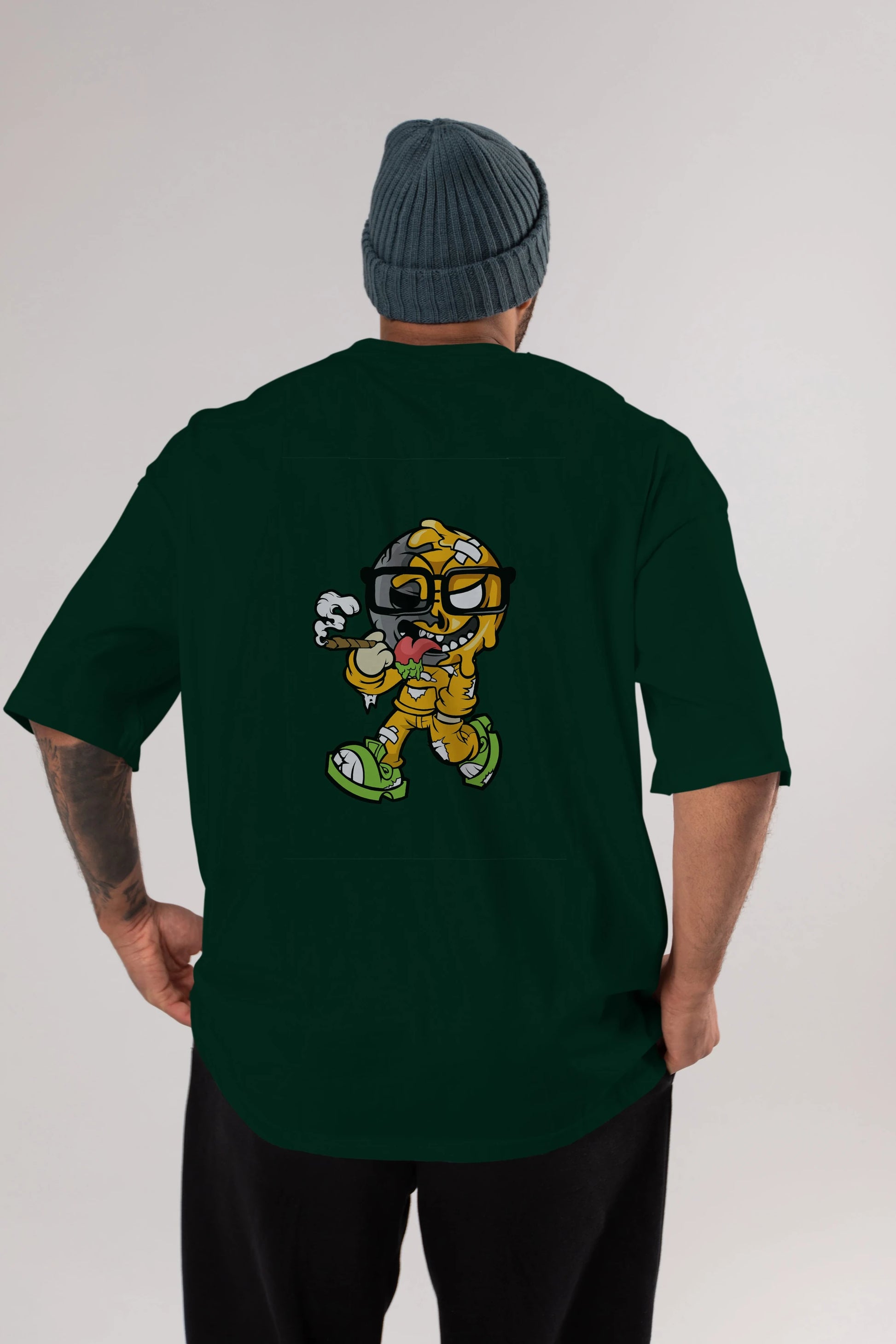 Eyeball Smoker Arka Baskılı Oversize t-shirt Erkek Kadın Unisex %100 Pamuk tişort
