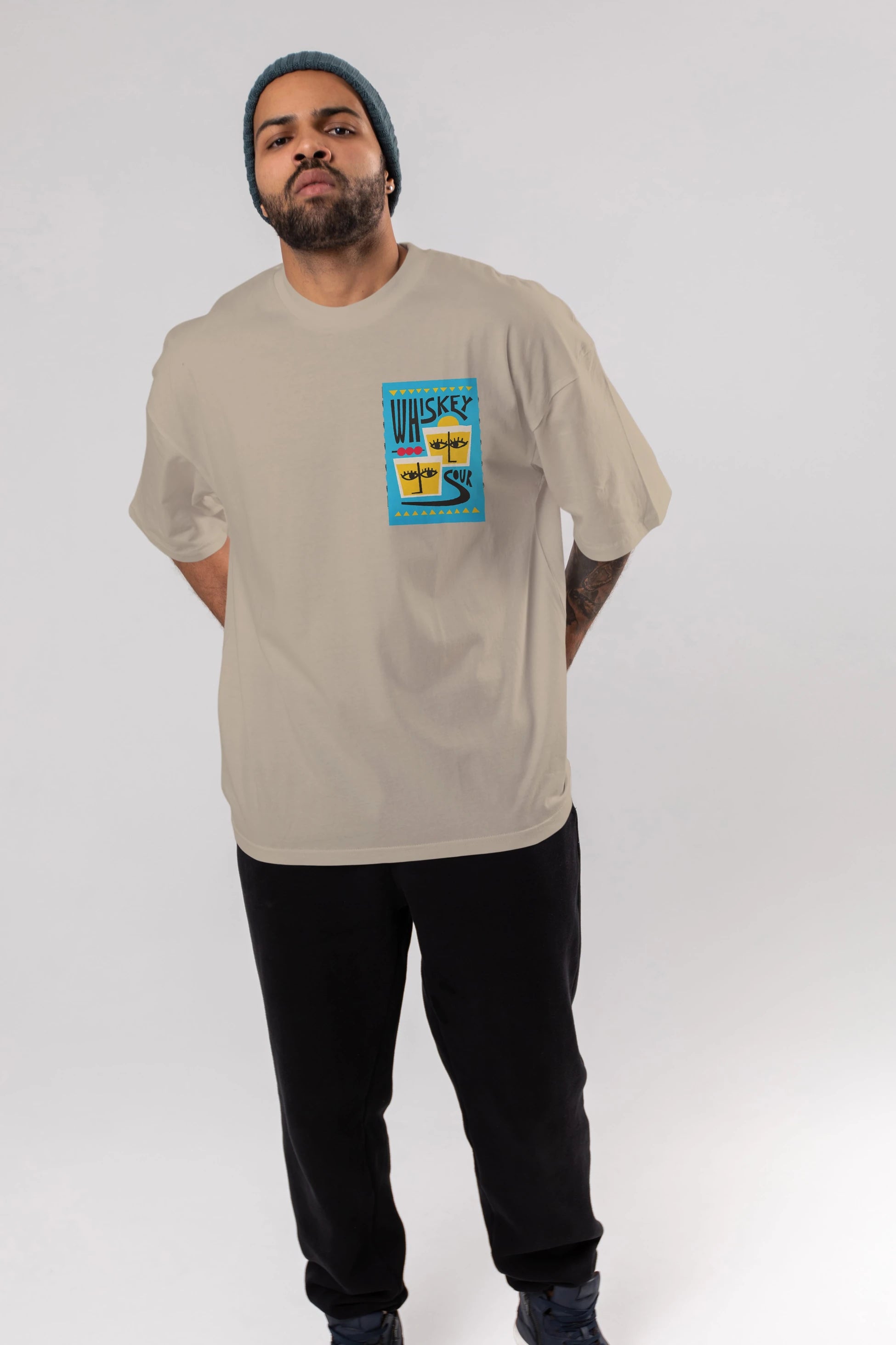 Whiskey Sour 2 Ön Sol Baskılı Oversize t-shirt Erkek Kadın Unisex %100 Pamuk Bisiklet Yaka tişort