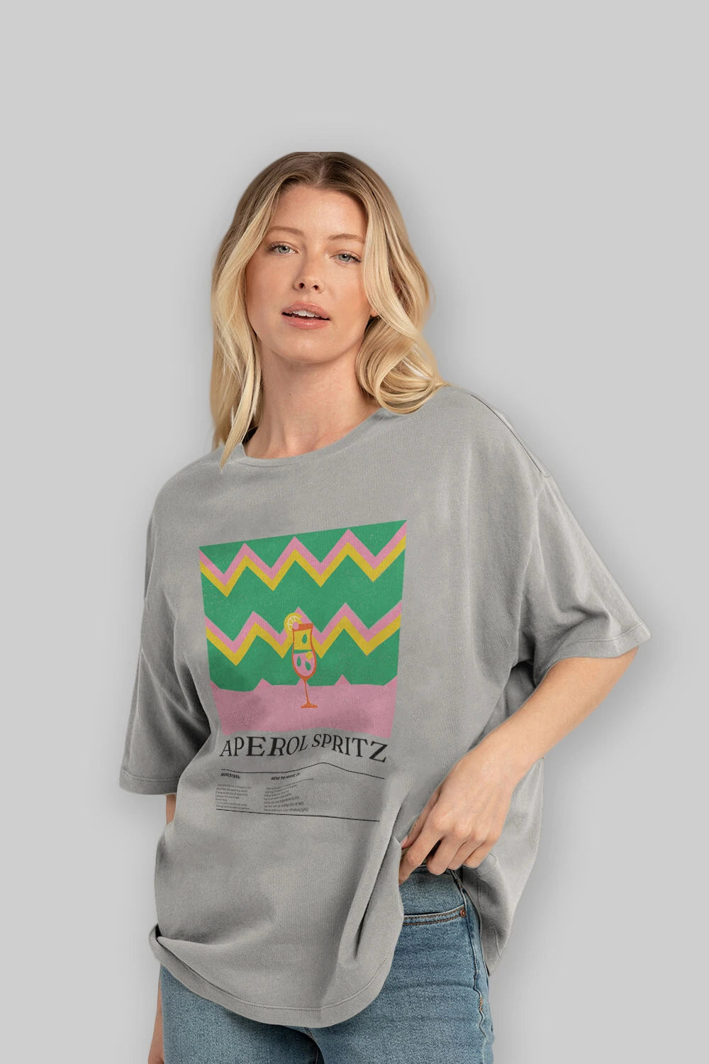 Aperol Spritz Kokteyl Ön Baskılı Oversize t-shirt Erkek Kadın %100 Pamuk Bisiklet Yaka tişort