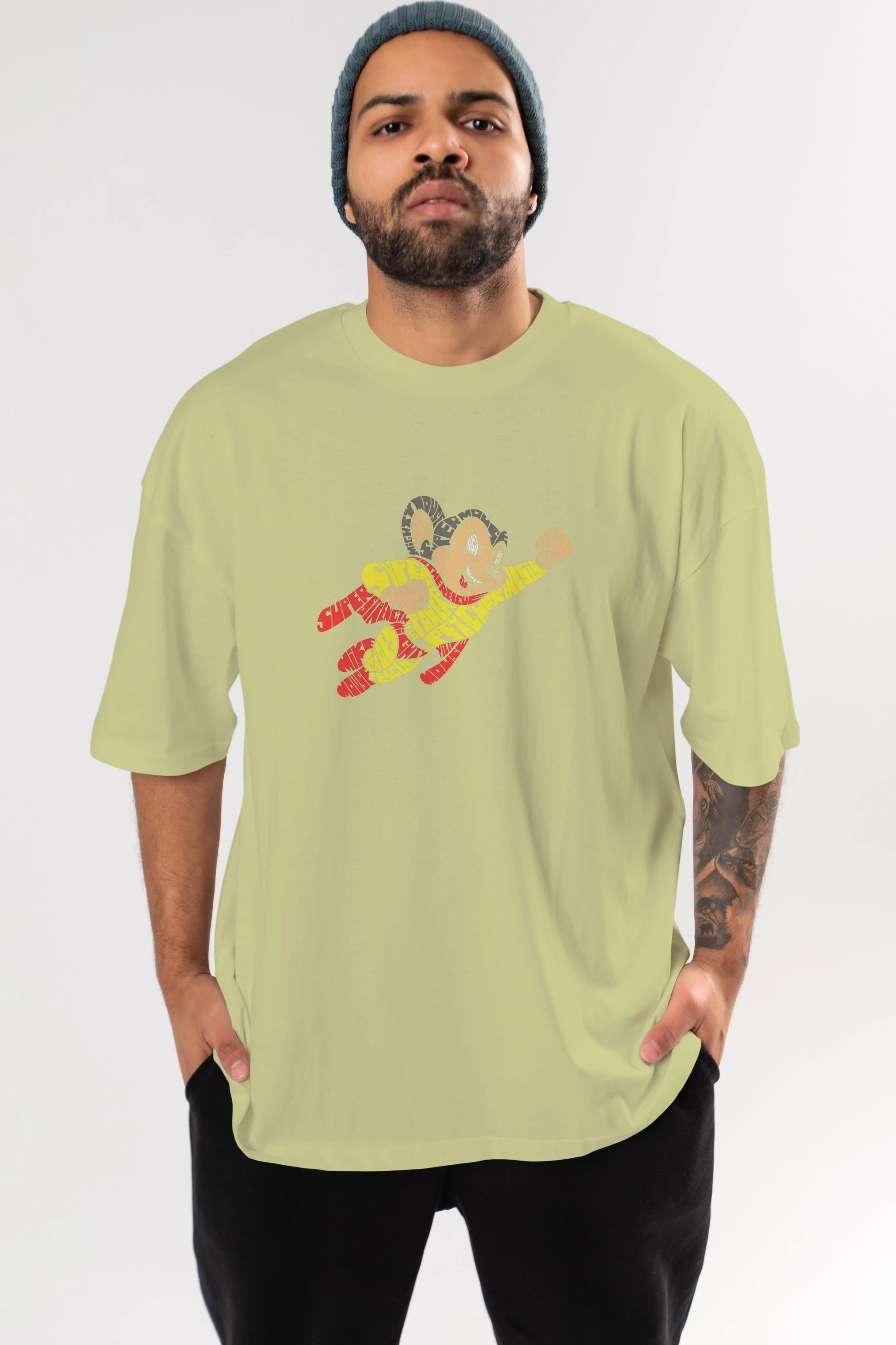 Mighty Mouse Ön Baskılı Oversize t-shirt %100 pamuk Erkek Kadın Unisex