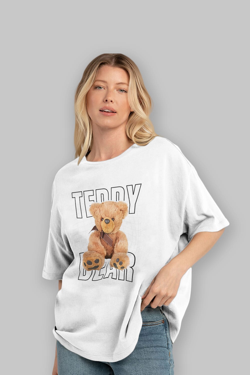 Teddy Bear Yazılı Ön Baskılı Oversize t-shirt Erkek Kadın Unisex