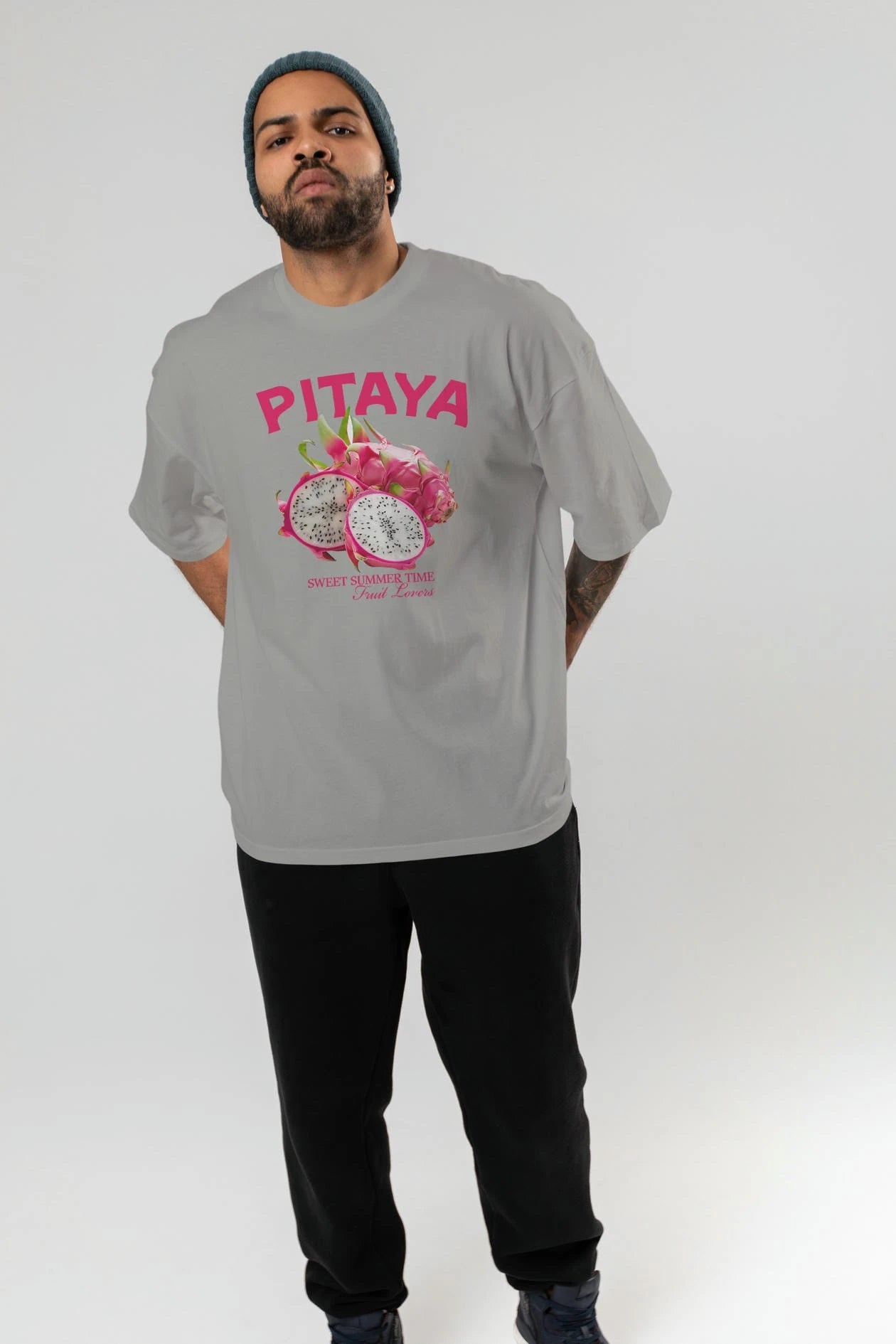 Pitaya Ön Baskılı Oversize t-shirt Erkek Kadın Pamuk Bisiklet Yaka tişort