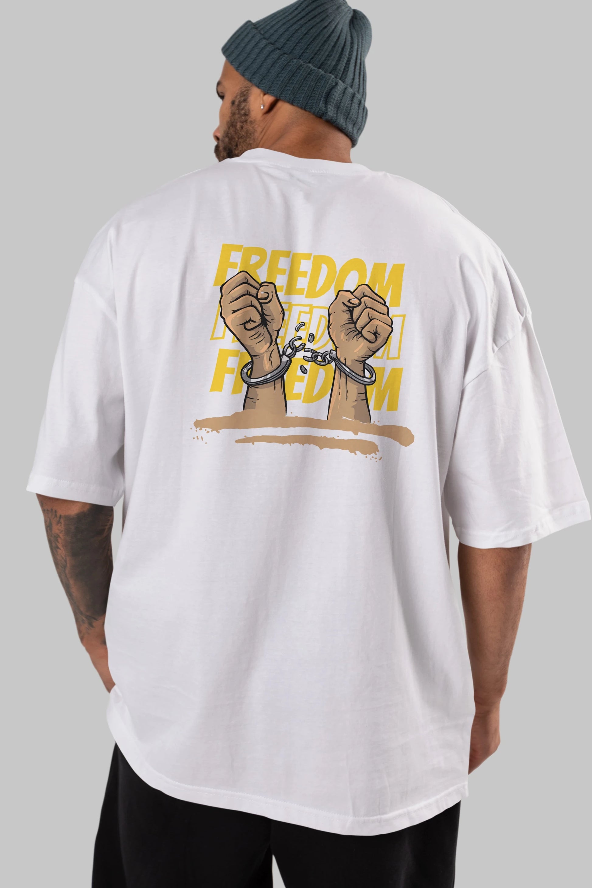 Freedom Yazılı Arka Baskılı Oversize t-shirt Erkek Kadın Unisex