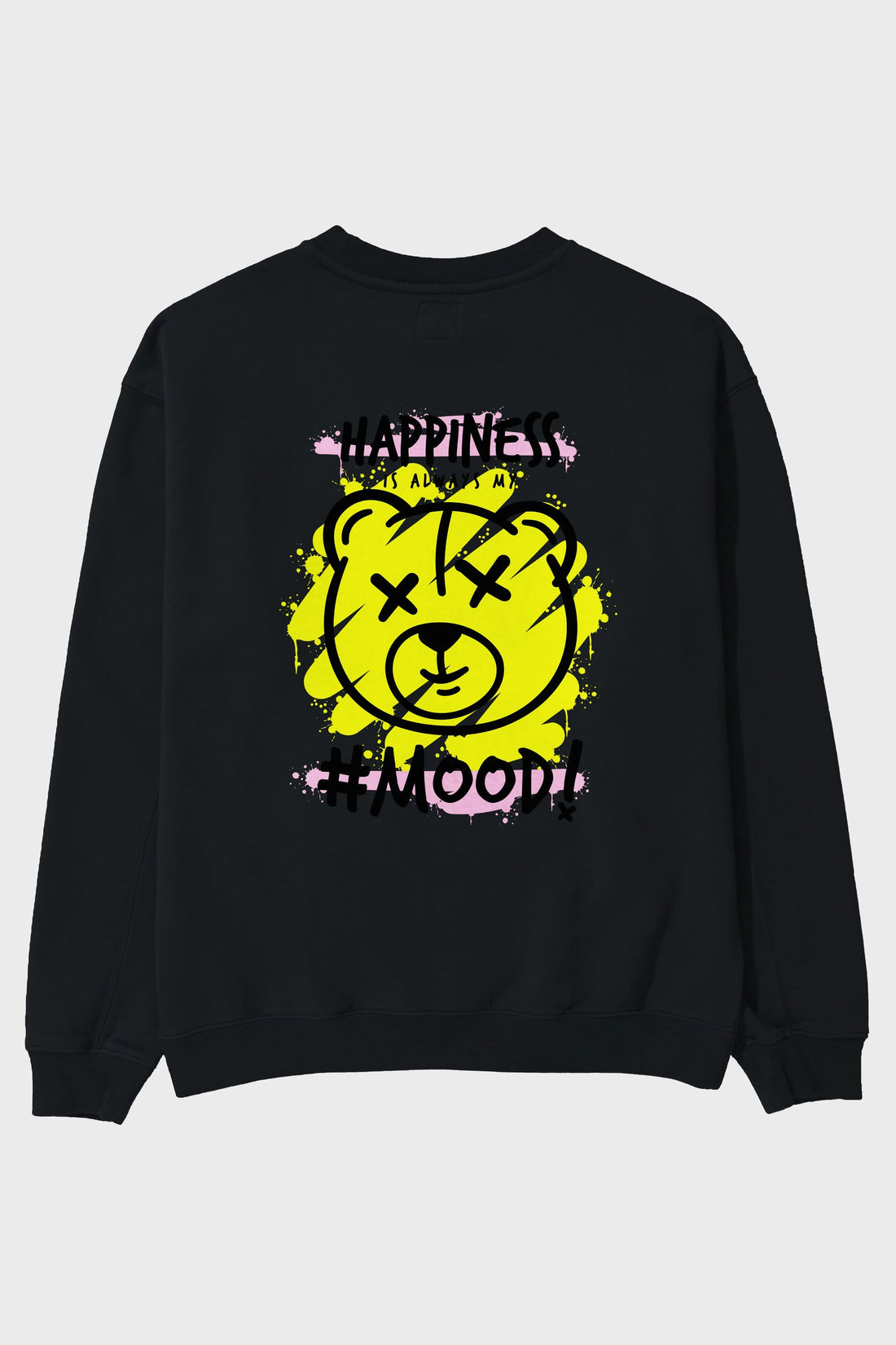 Happiness Mood Bear Arka Baskılı Oversize Sweatshirt Erkek Kadın Unisex