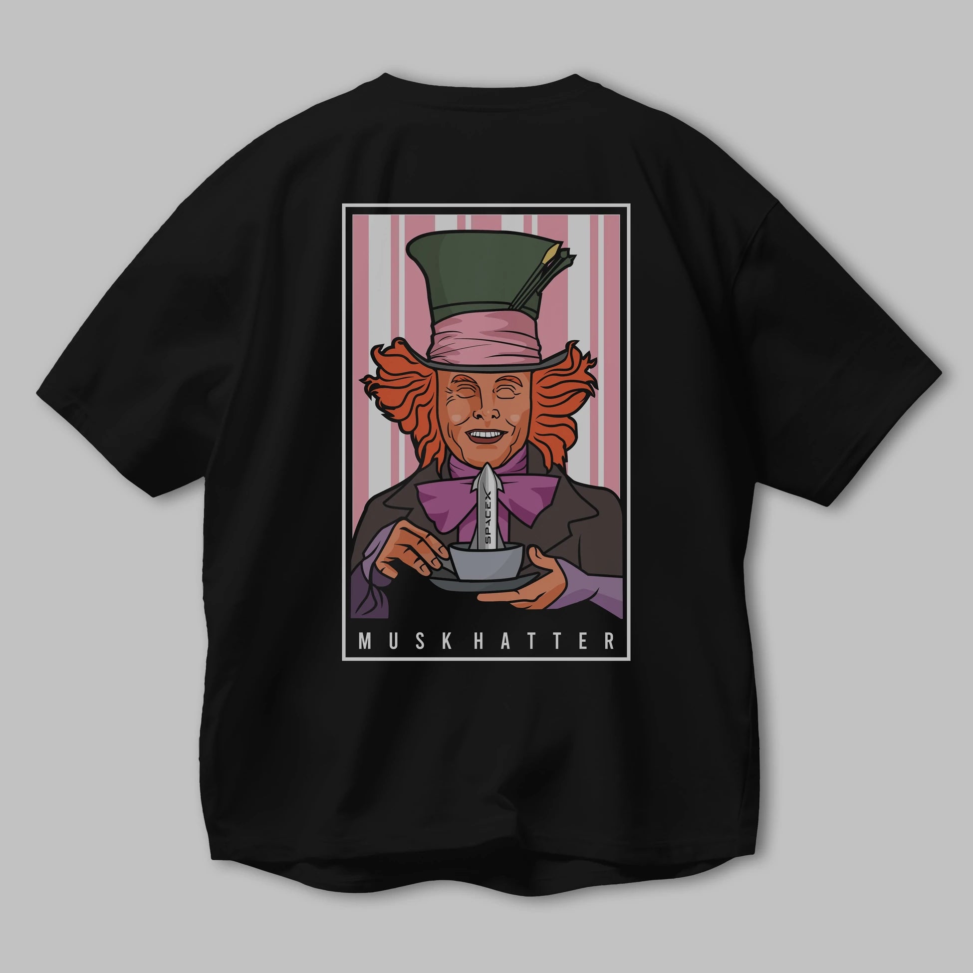 Mad Hatter Elon Musk Arka Baskılı Oversize t-shirt Erkek Kadın Unisex %100 Pamuk tişort