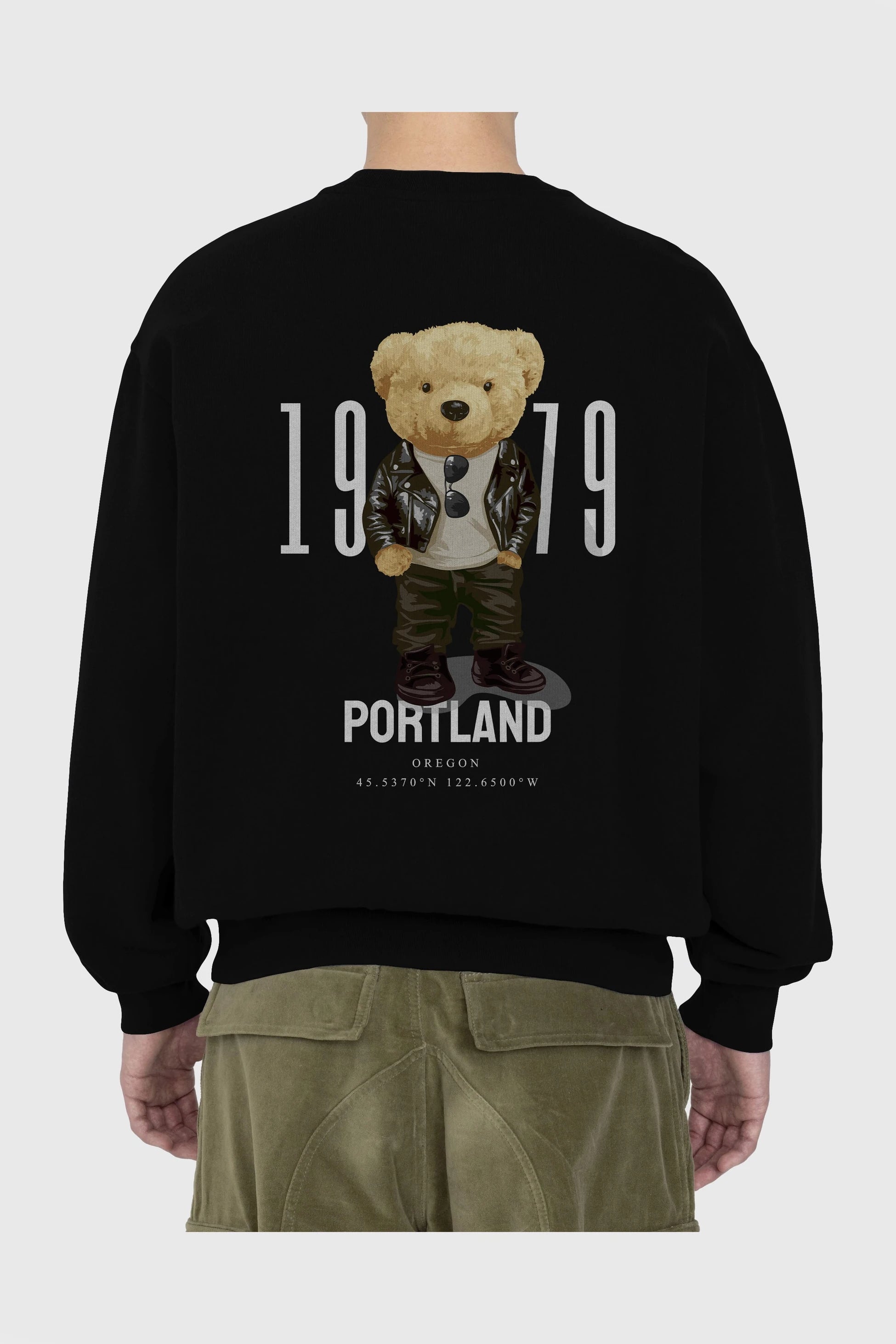 Teddy Bear Portland Arka Baskılı Oversize Sweatshirt Erkek Kadın Unisex