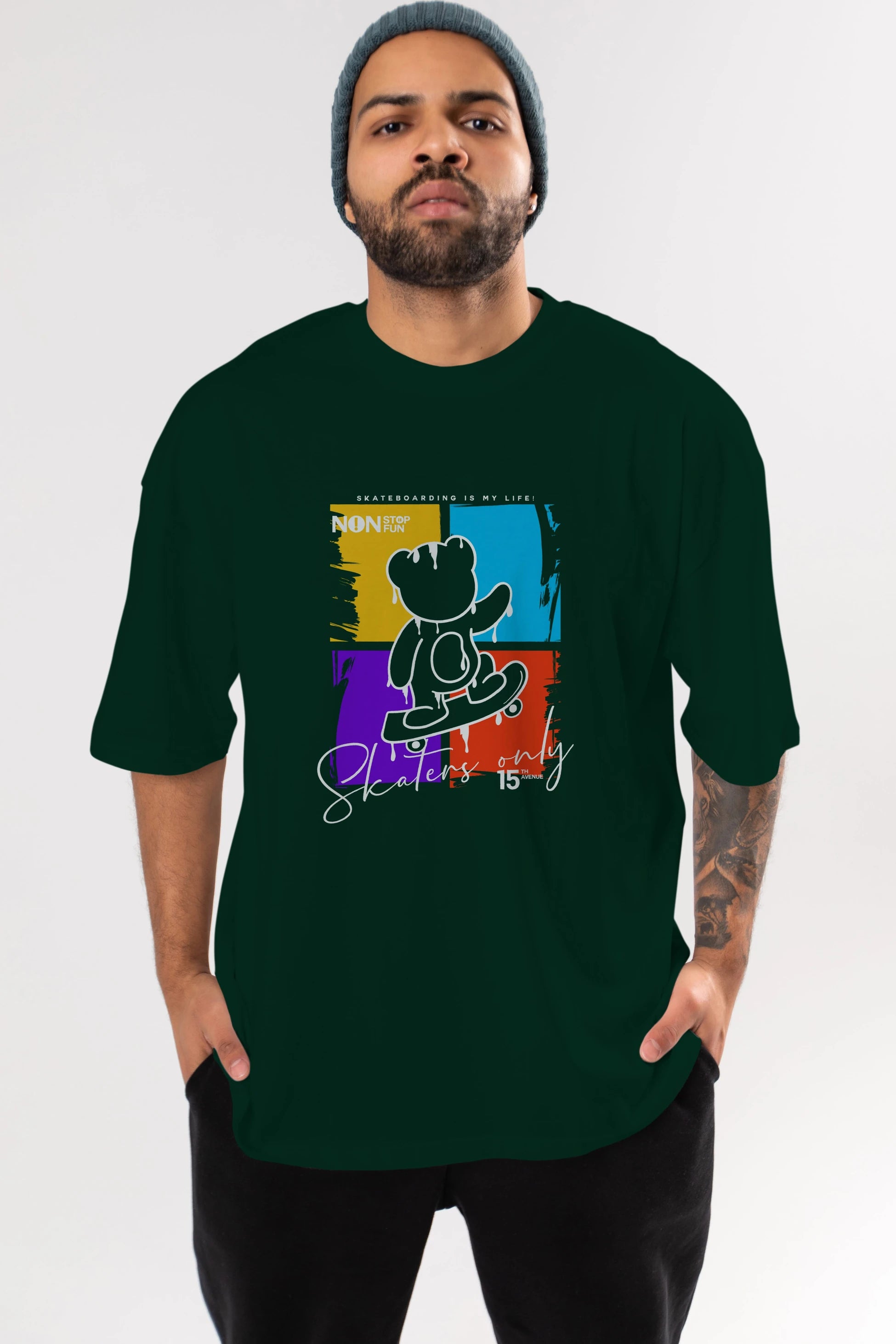Skaters Only Bear Ön Baskılı Oversize t-shirt Erkek Kadın Unisex