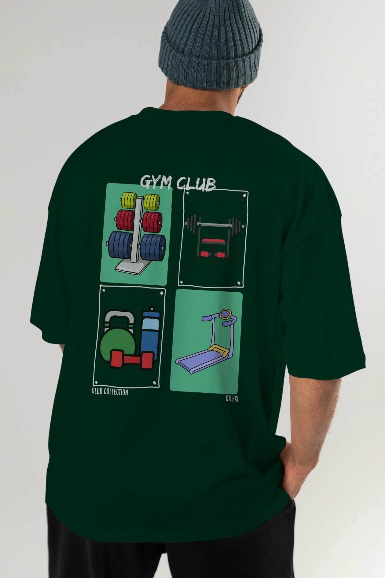 Gym Club Arka Baskılı Oversize t-shirt Erkek Kadın %100 Pamuk Bisiklet Yaka tişort