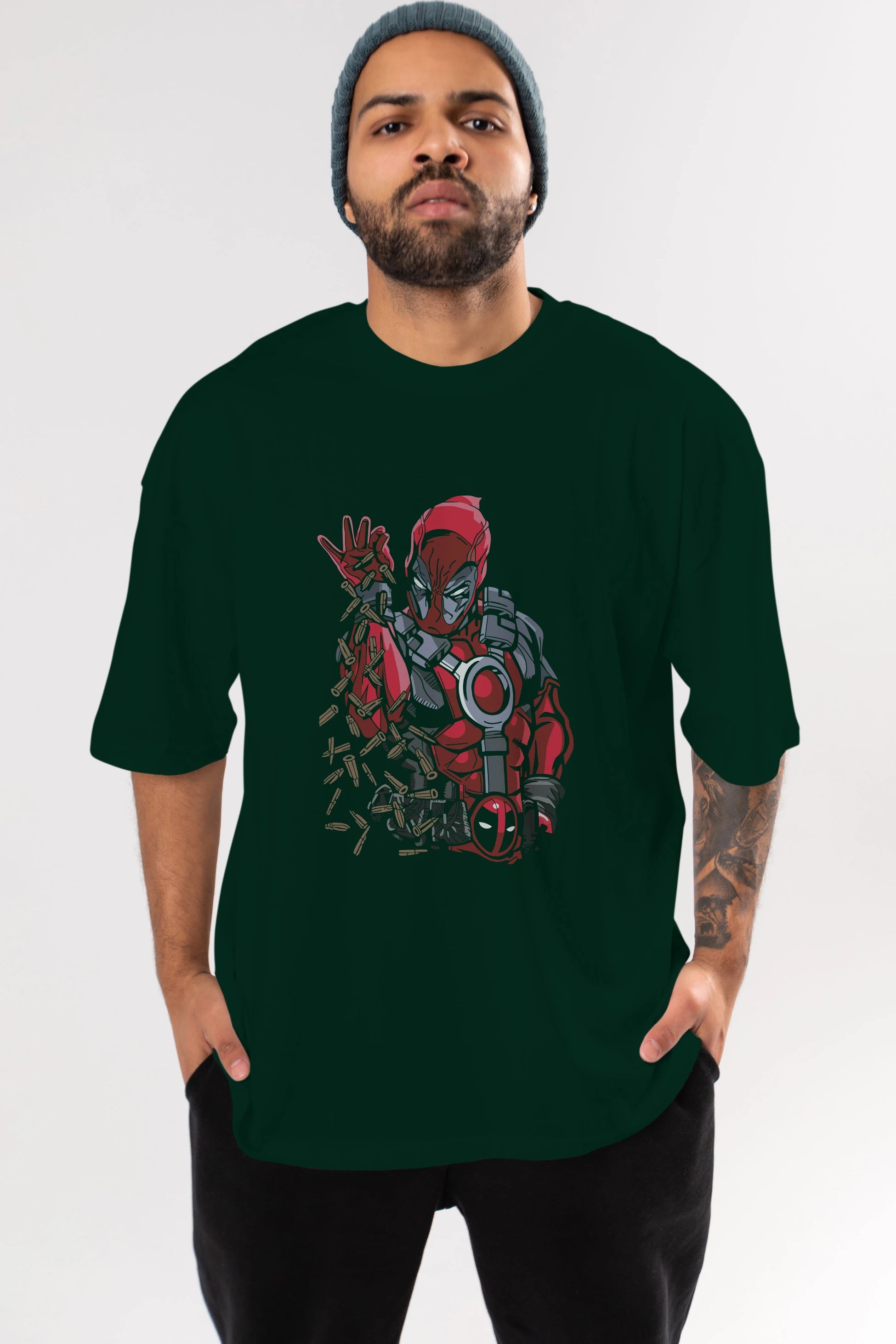 Deadpool (2) Ön Baskılı Oversize t-shirt Erkek Kadın Unisex %100 Pamuk Bisiklet Yaka tişort