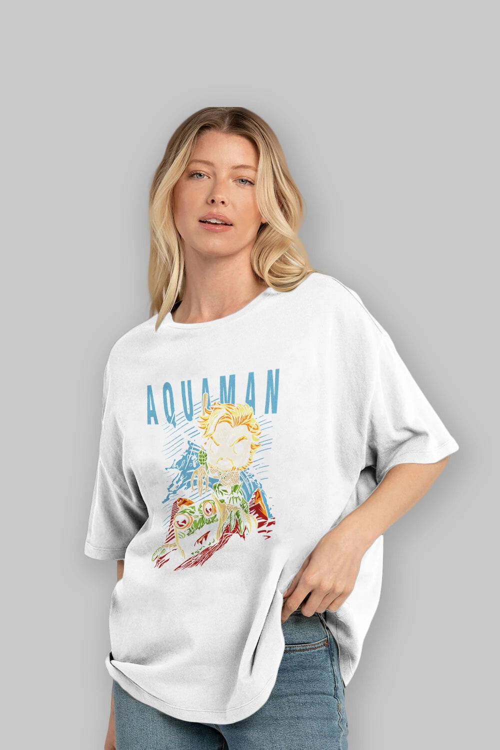Aquaman Ön Baskılı Oversize t-shirt Erkek Kadın Unisex %100 Pamuk Bisiklet Yaka tişort