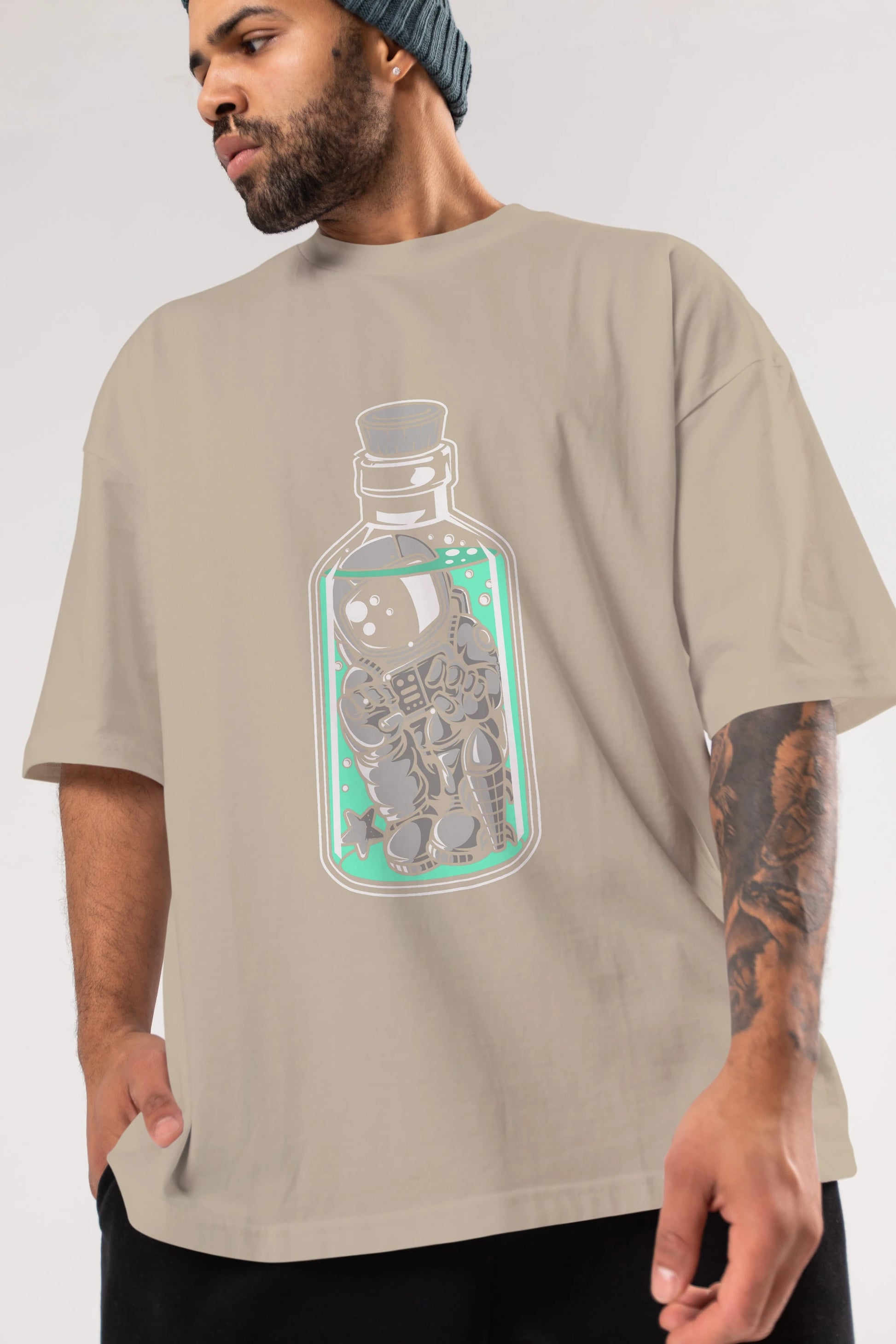 Astronaut in The Bottle Ön Baskılı Oversize t-shirt Erkek Kadın Unisex