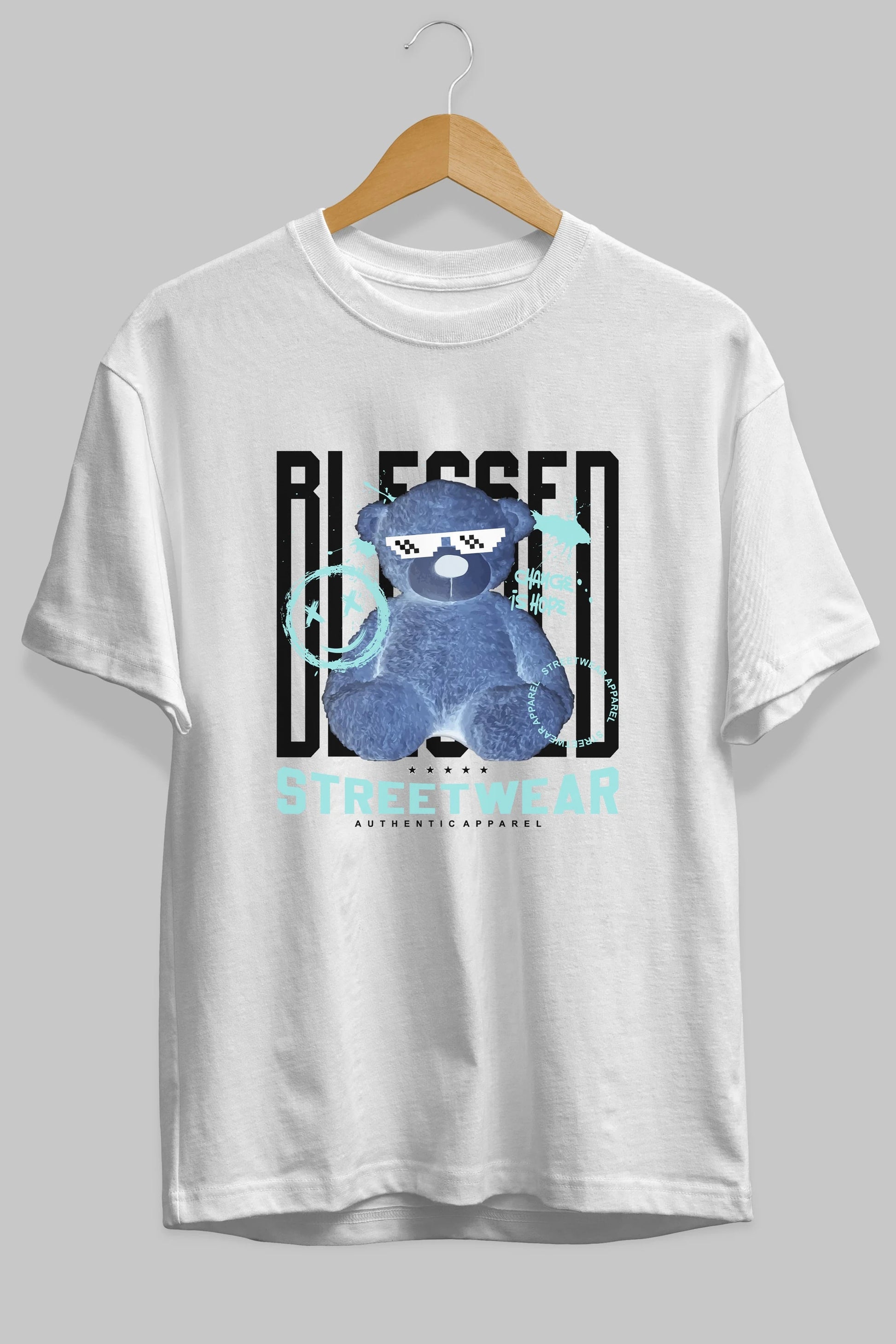 Blessed Bear Ön Baskılı Oversize t-shirt Erkek Kadın Unisex