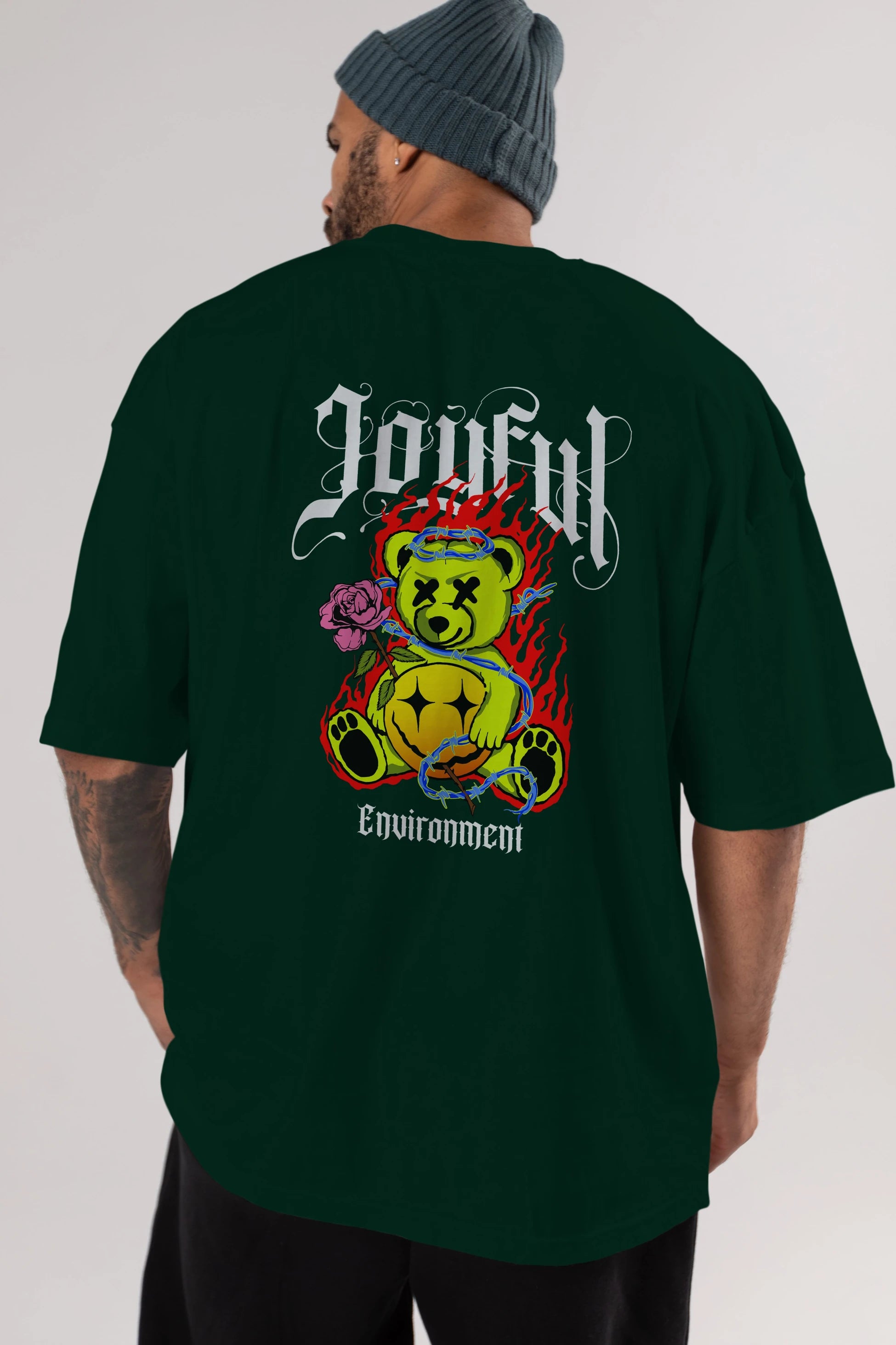 Joyful Bear Arka Baskılı Oversize t-shirt Erkek Kadın Unisex