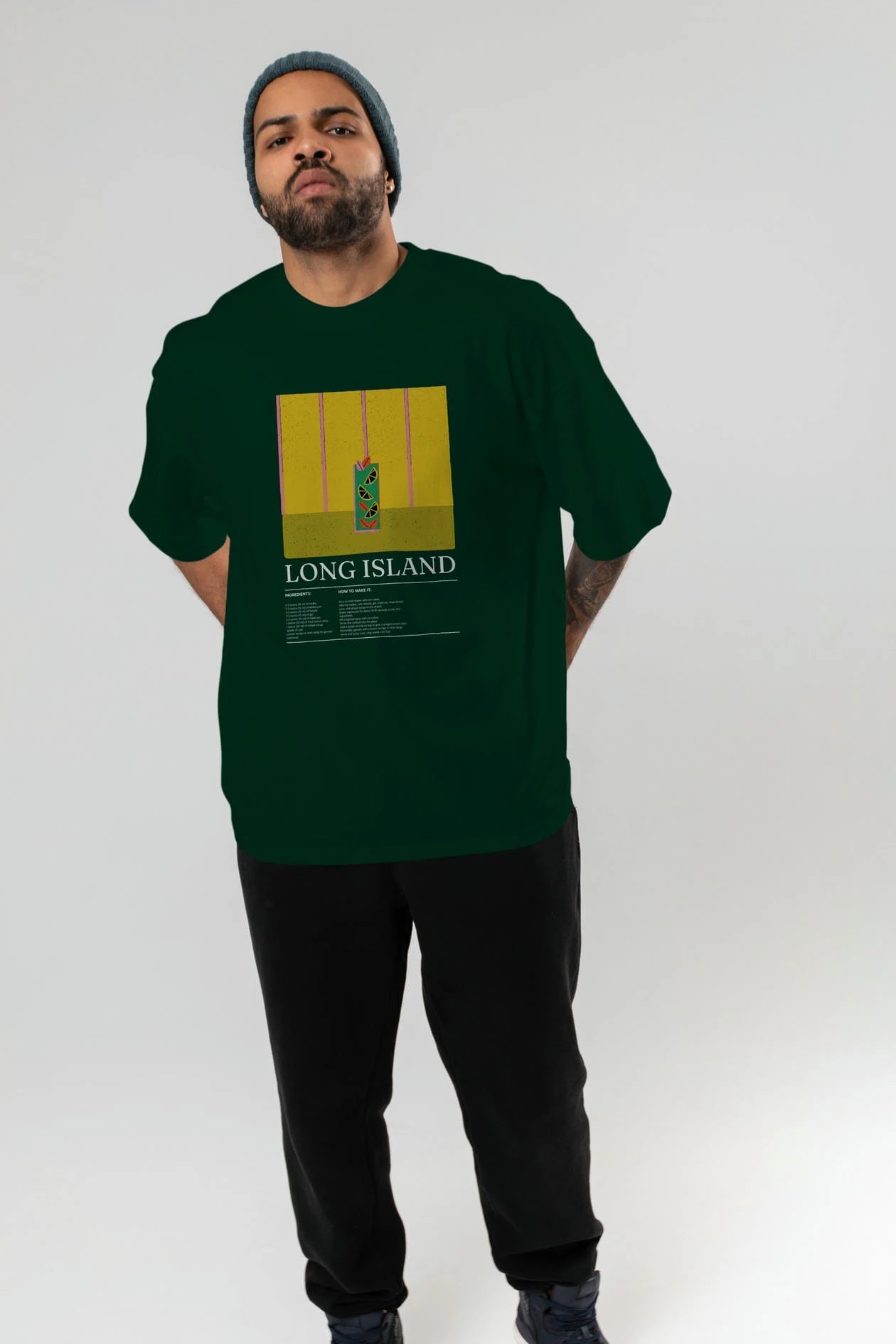 Long Island Kokteyl Ön Baskılı Oversize t-shirt Erkek Kadın %100 Pamuk Bisiklet Yaka tişort